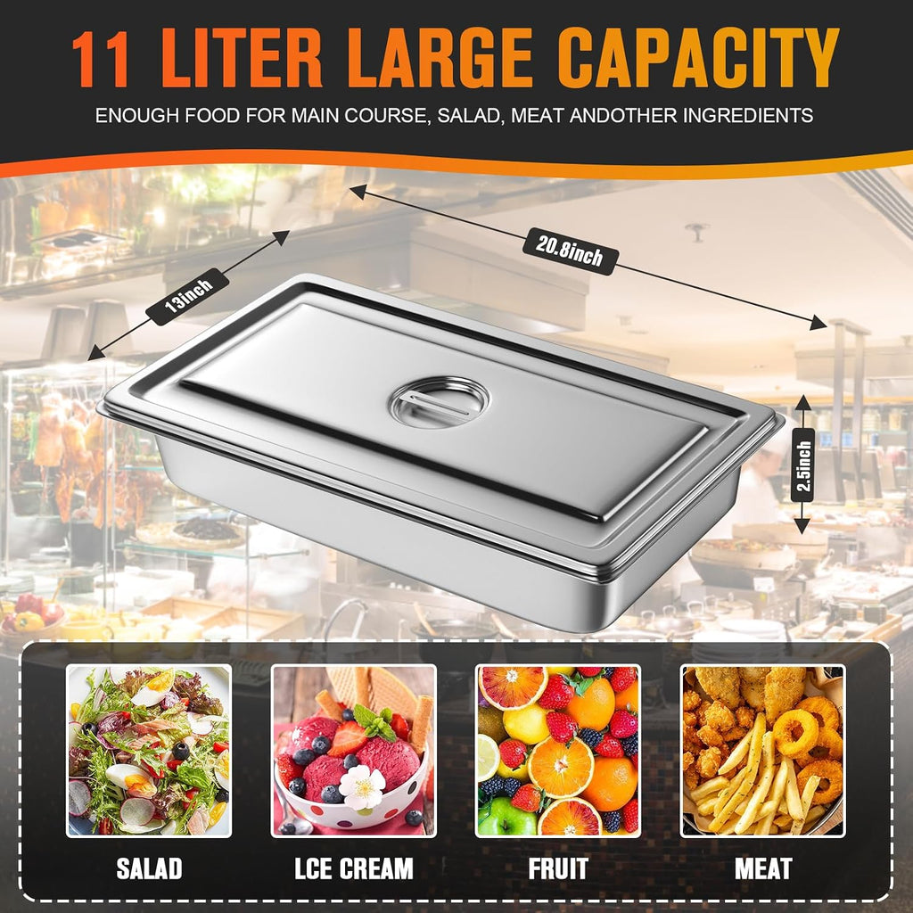 Hotel Pan, Full Size Steam Table Pan 2.5" Deep Stainless Steel With Lid 20.8" L x 13" W Anti-Jam Buffet Commercial (4