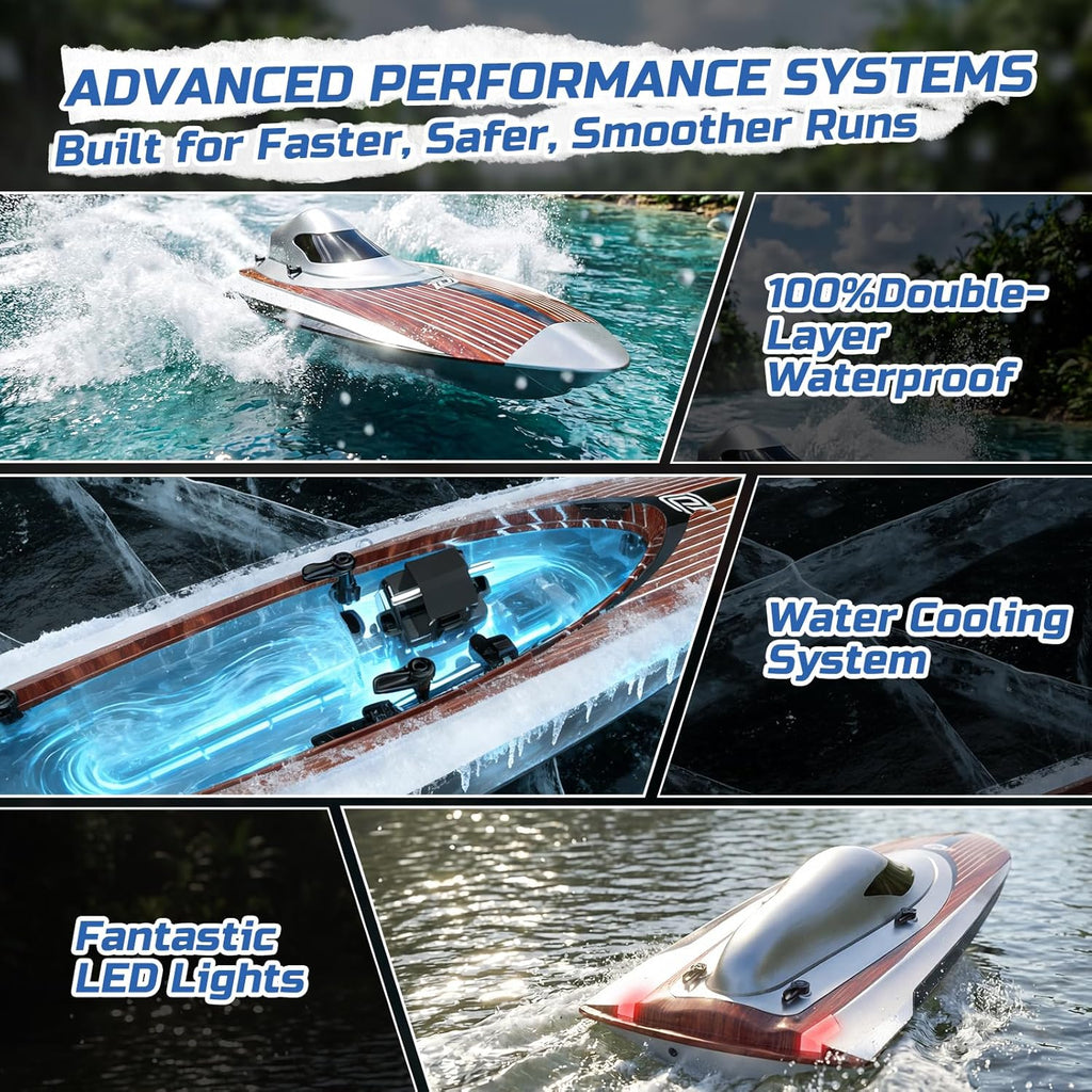 17" Brushless RC Boat for Adults, 45+ KPH, Metal Rudder | 3S 2800mAh Li-po Battery, Self-Righting, High-Speed Racing