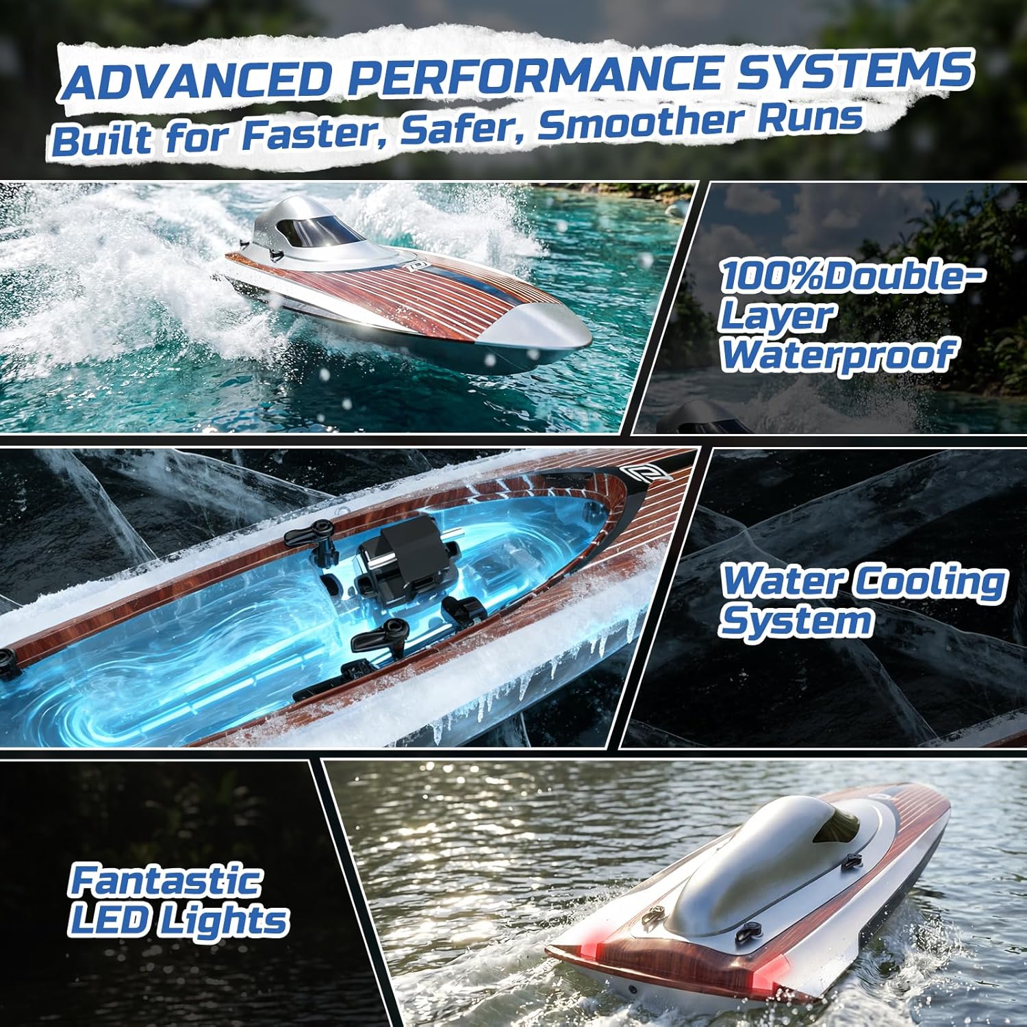 17" Brushless RC Boat for Adults, 45+ KPH, Metal Rudder | 3S 2800mAh Li-po Battery, Self-Righting, High-Speed Racing