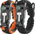Paracord Survival Bracelet (2 Pack) Fire Starter, Whistle, Compass | 5-in-1 emergency kit, scouts gift set
