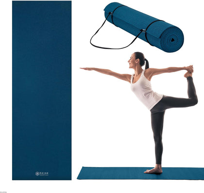 Essentials 1/4" Thin (6mm) Yoga & Pilates, Fitness & Exercise Mat with Easy-Cinch Carrier Strap Cusion Support For