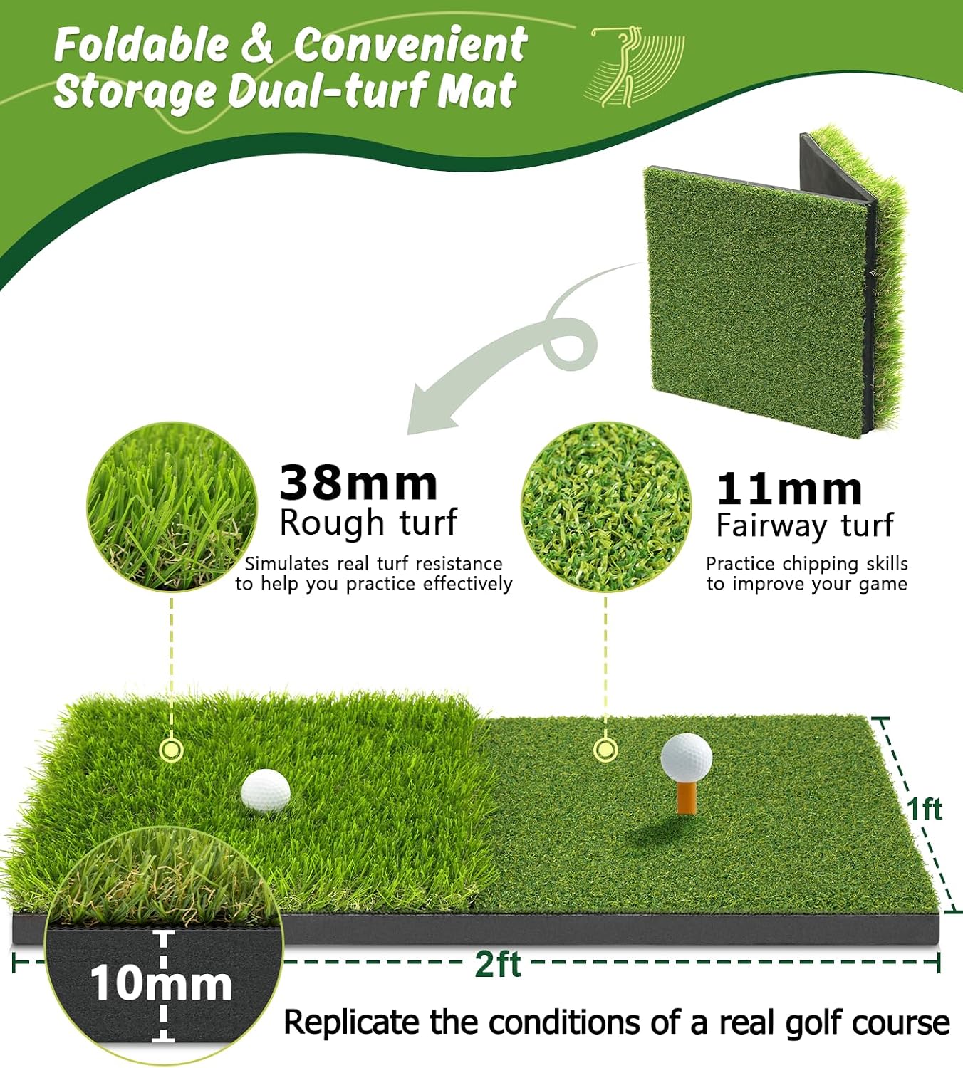 Golf Net: 10x7ft Golf Practice Net for Backyard Chipping Driving with Dual-Turf Golf Hitting Mat, All-in-1 Outdoor