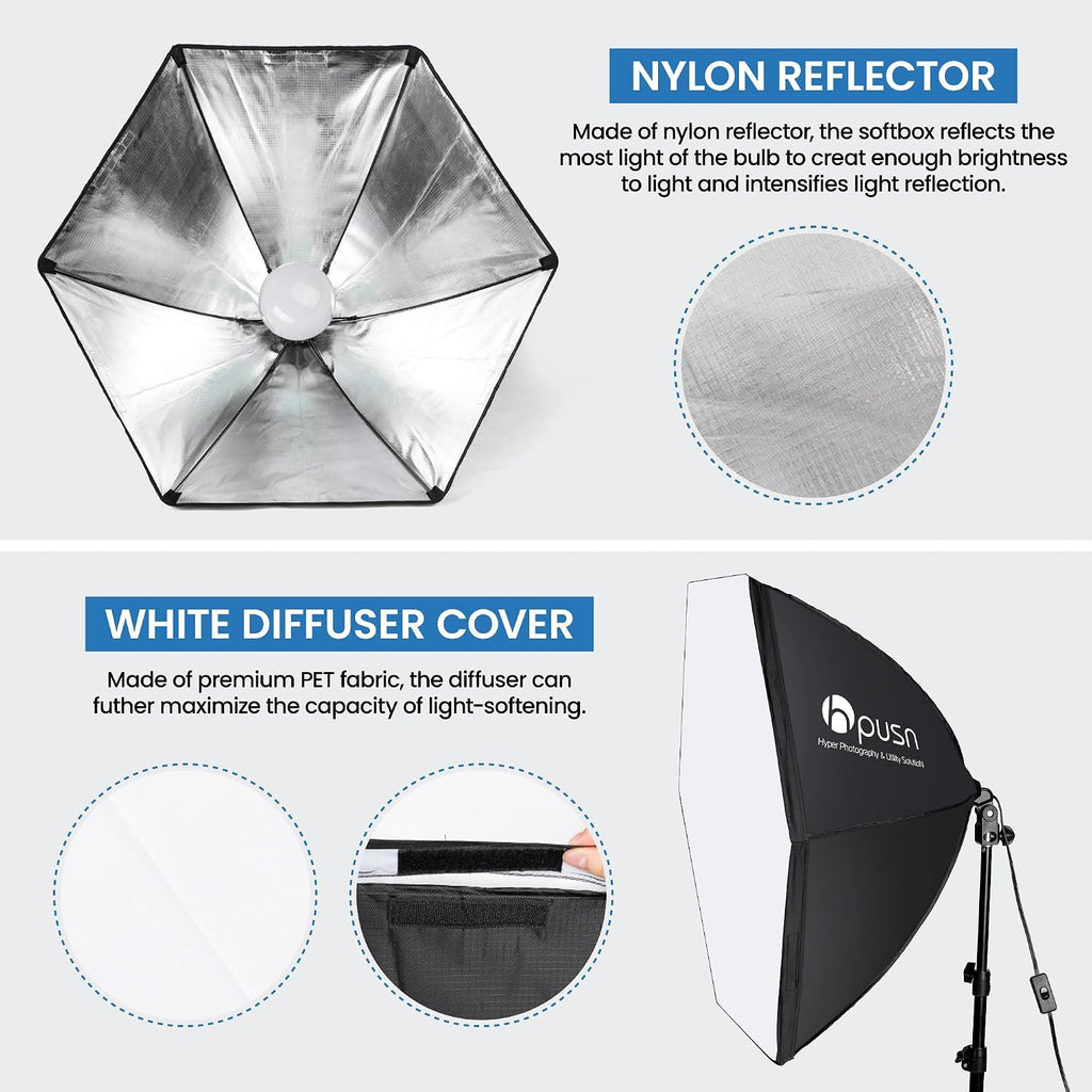 Softbox Photography Lighting Kit, 30"X30" Softbox Lighting Kit, 2pcs E27 Socket 5400K LED Bulb, Photo Studio Light