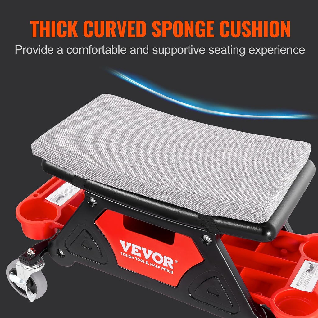 Mechanic Stool 300 LBS Capacity Garage Stool Gift for Men, Heavy Duty Rolling Mechanics Seat, with Three Slide Out