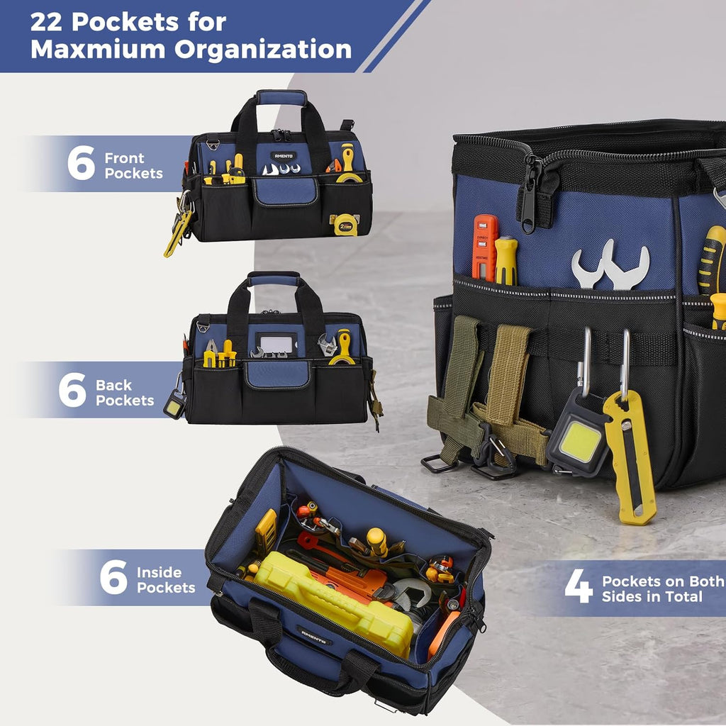 16-Inch Heavy Duty Tool Bag, 22 Pockets Empty Tool Box Organizer Storage, Soft Tote Toolbox Organization Portable