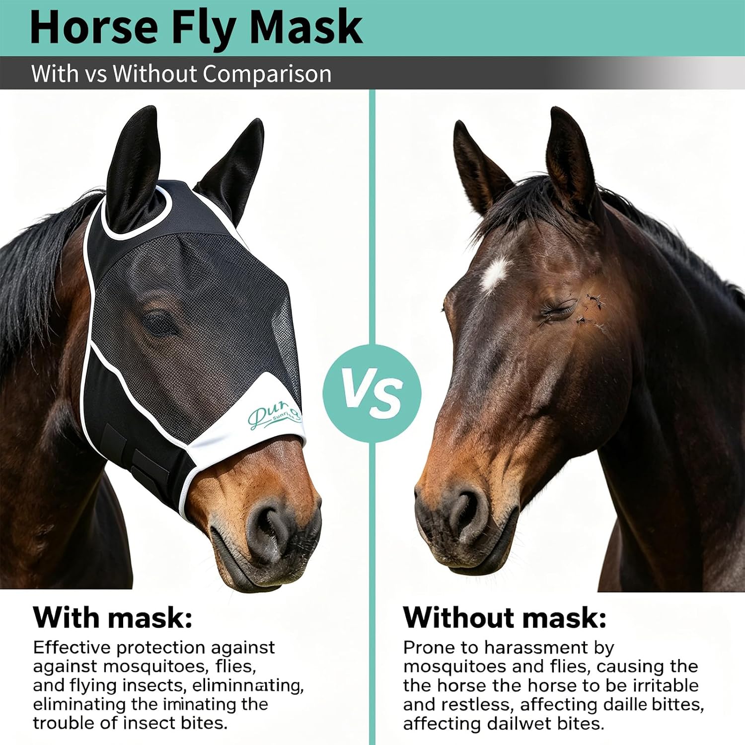 Horse Fly Mask, Black, Draft Horse