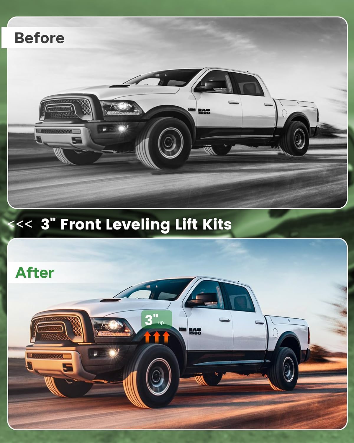 3 inch Leveling Kit for 1994-2018 Dodge Ram 1500 2WD & 1994-2011 Ram 2500/3500 2WD, 3" Front High-Density Polyurethane(PU) Coil Spring Spacer, Level Lift Kits 3in Work on Suspension