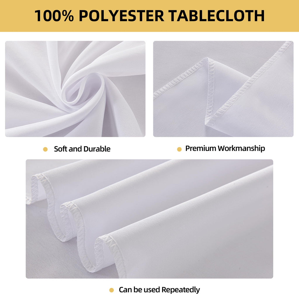 10-Pack Round 108-inch White Table Cloths, Solid Stain and Wrinkle Resistant Circular Tablecloth, Premium Plain Weave
