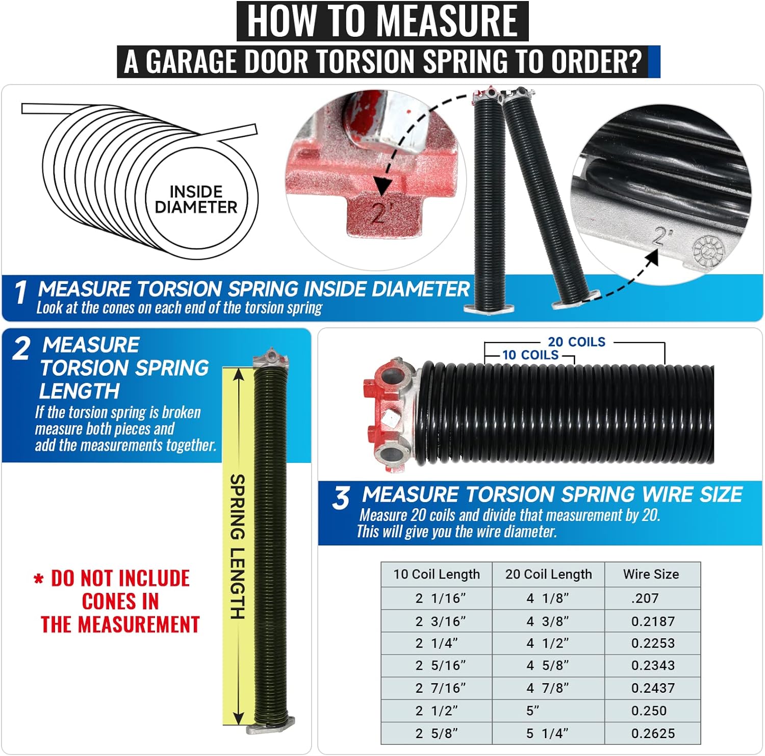 Pair of 2" Garage Door Torsion Springs Set with Non-Slip Winding Bars & Gloves, High Precision Electrophoresis