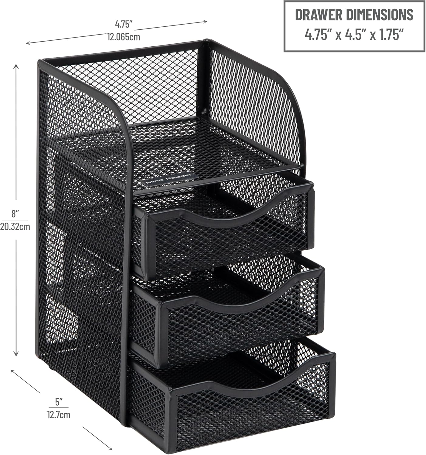 Desktop Accessory Storage, Paper Binder Clip Basket, Workspace, Office, Metal Mesh, 4.75"L x 5"W x 8"H, Black