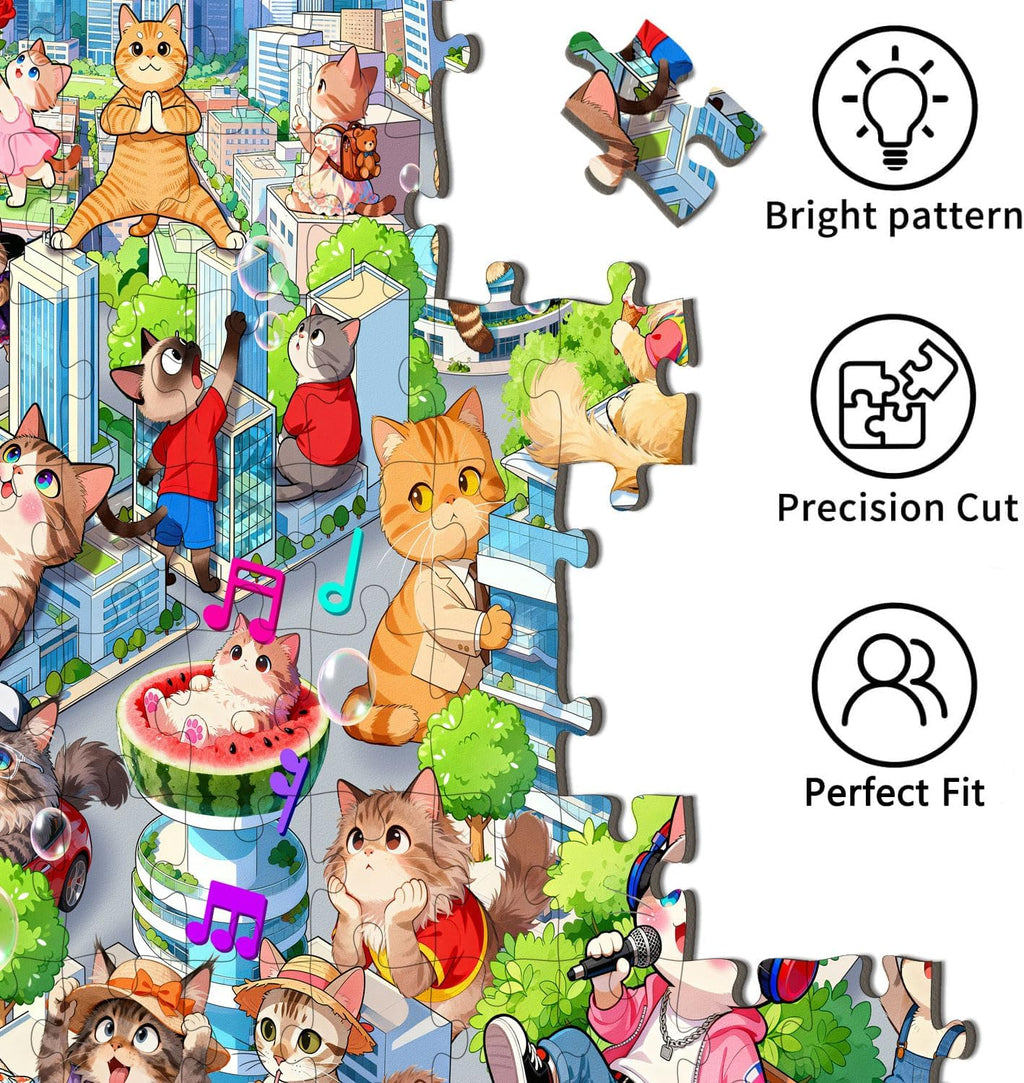 Puzzles for Kids Ages 6-8 8-10 Year Old - City Cats Themed, 200 Pieces Jigsaw Puzzles for Kids, Learning8-10