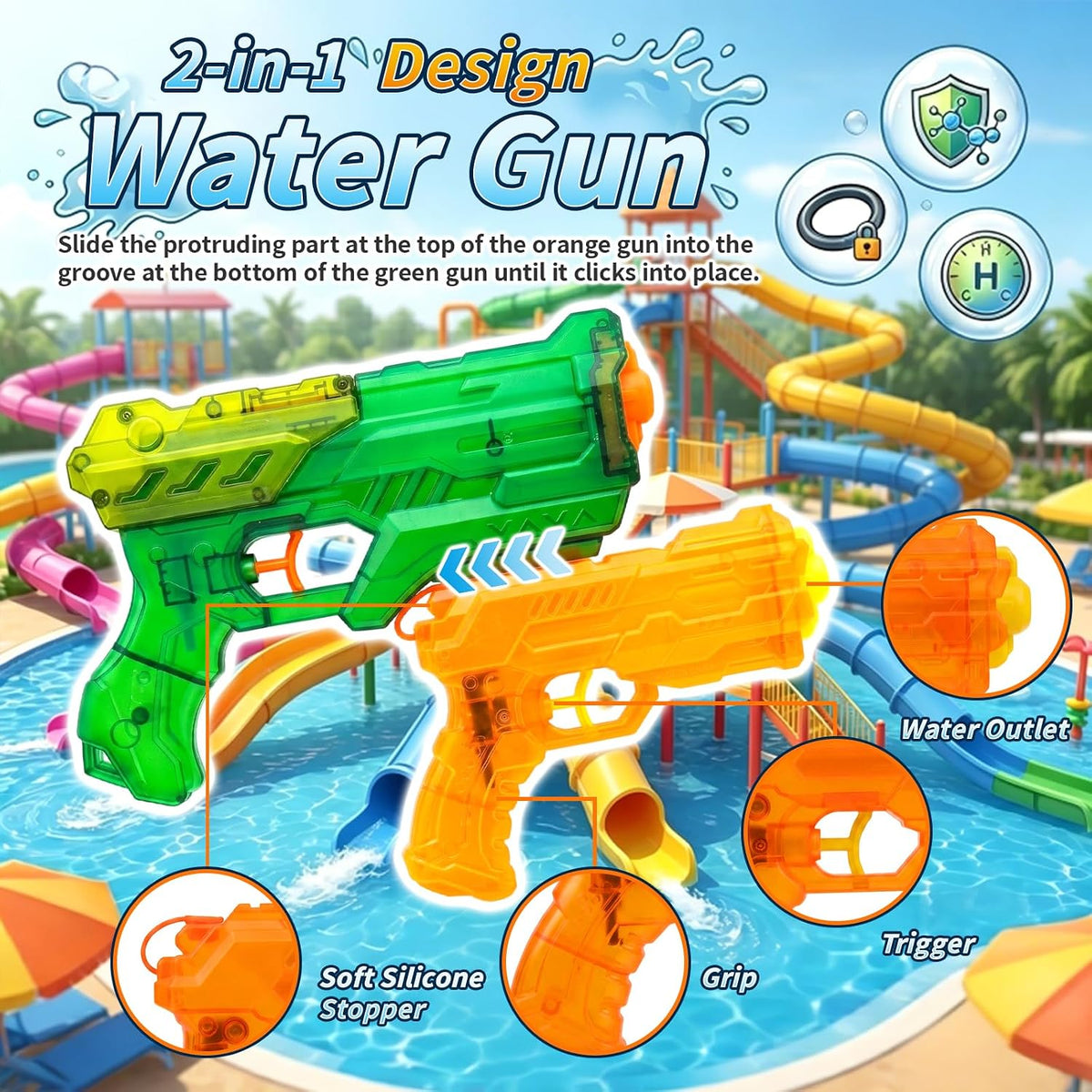 2IN1 Water Guns for Kids Adults 318/180CC Water Gun, Super Soaker Water Gun Squirt Gun for Boys Girls, High Capacity