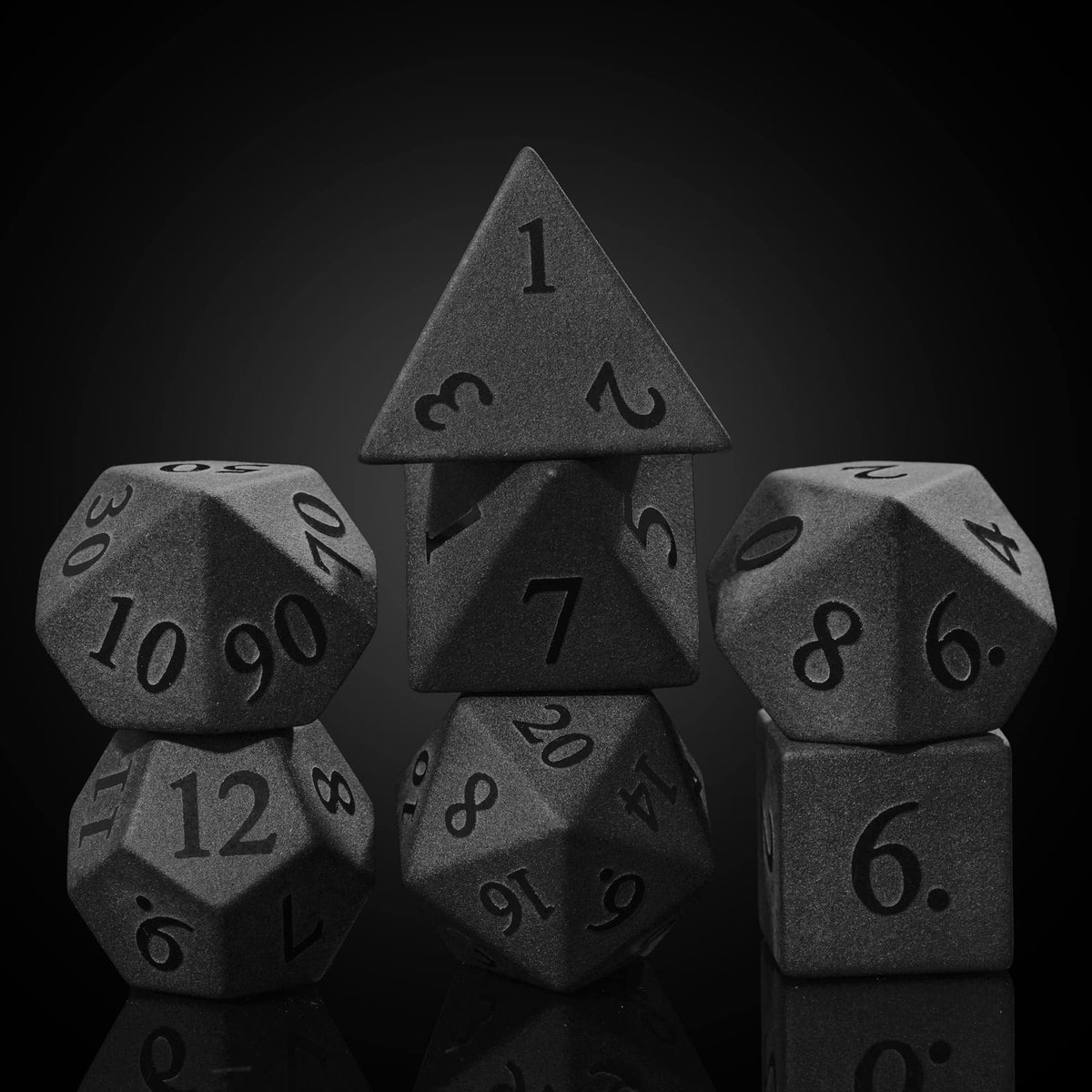 Frosted Obsidian Gemstone Dice Set Stone RPG Dice for Tabletop Games