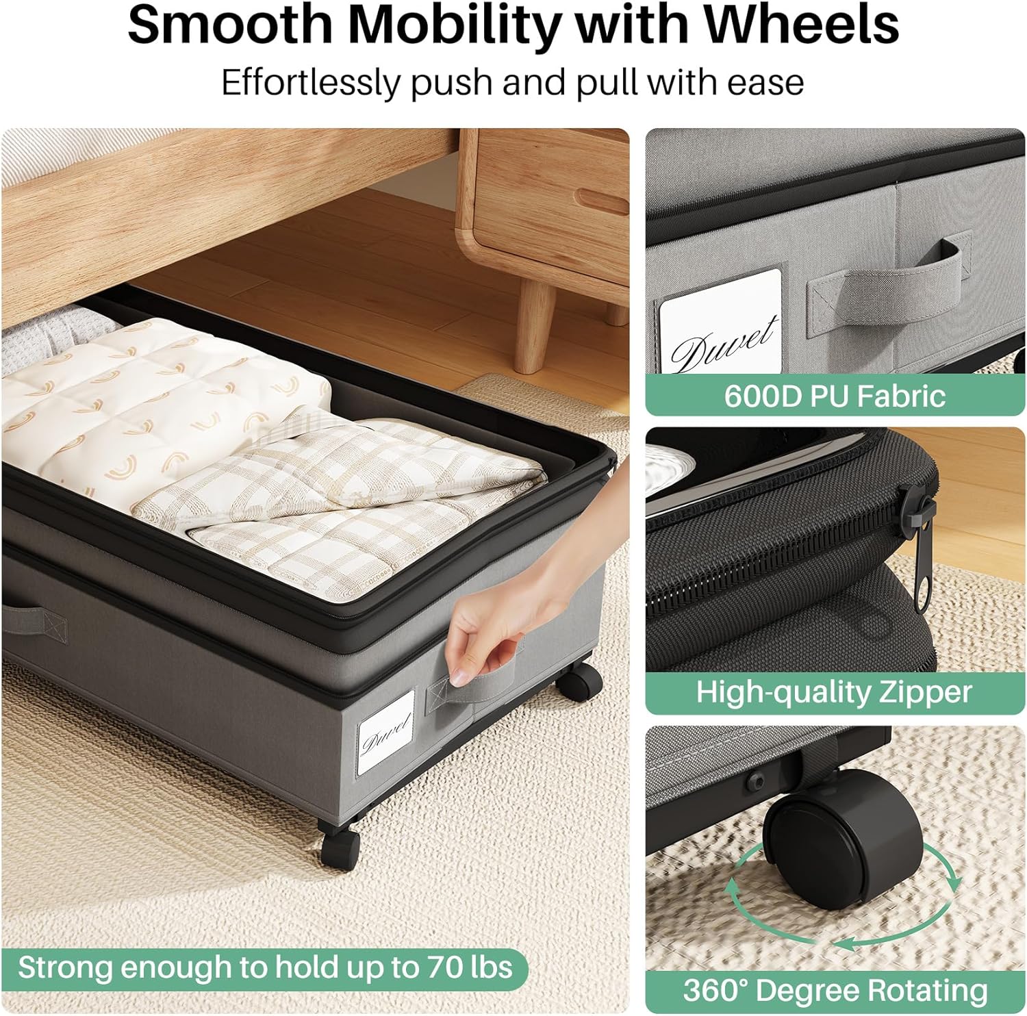Under Bed Storage with Wheels 2Pack Height-adjustable Under Bed Storage Containers,Under Bed Shoe Storage Organizer