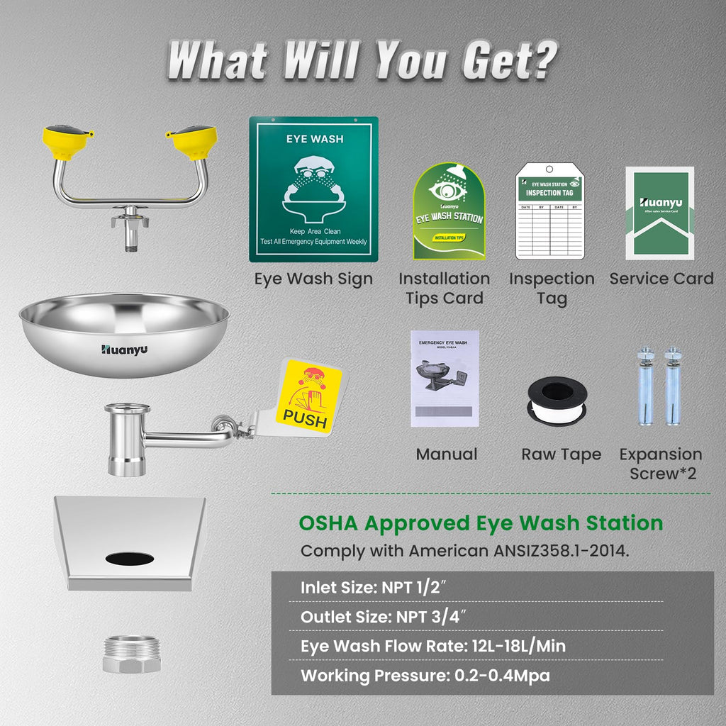 Emergency Wall Mount Eye Wash Station Wall Mounted Eyewash Stations