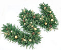 9FT Pre-Lit Artificial Christmas Garland with 50 Led Light, Green, Decorated with Pine Cones, Glitter Powder Gold