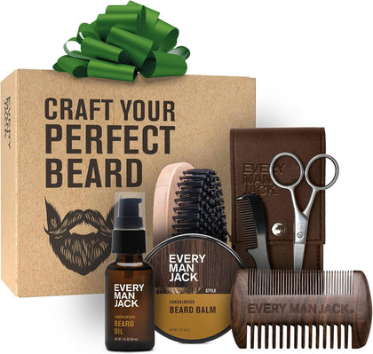 Beard Care Gift Set for Men – Complete Grooming Kit with Beard Oil, Balm, Brush, Dual-Sided Comb, Trimming Scissors &