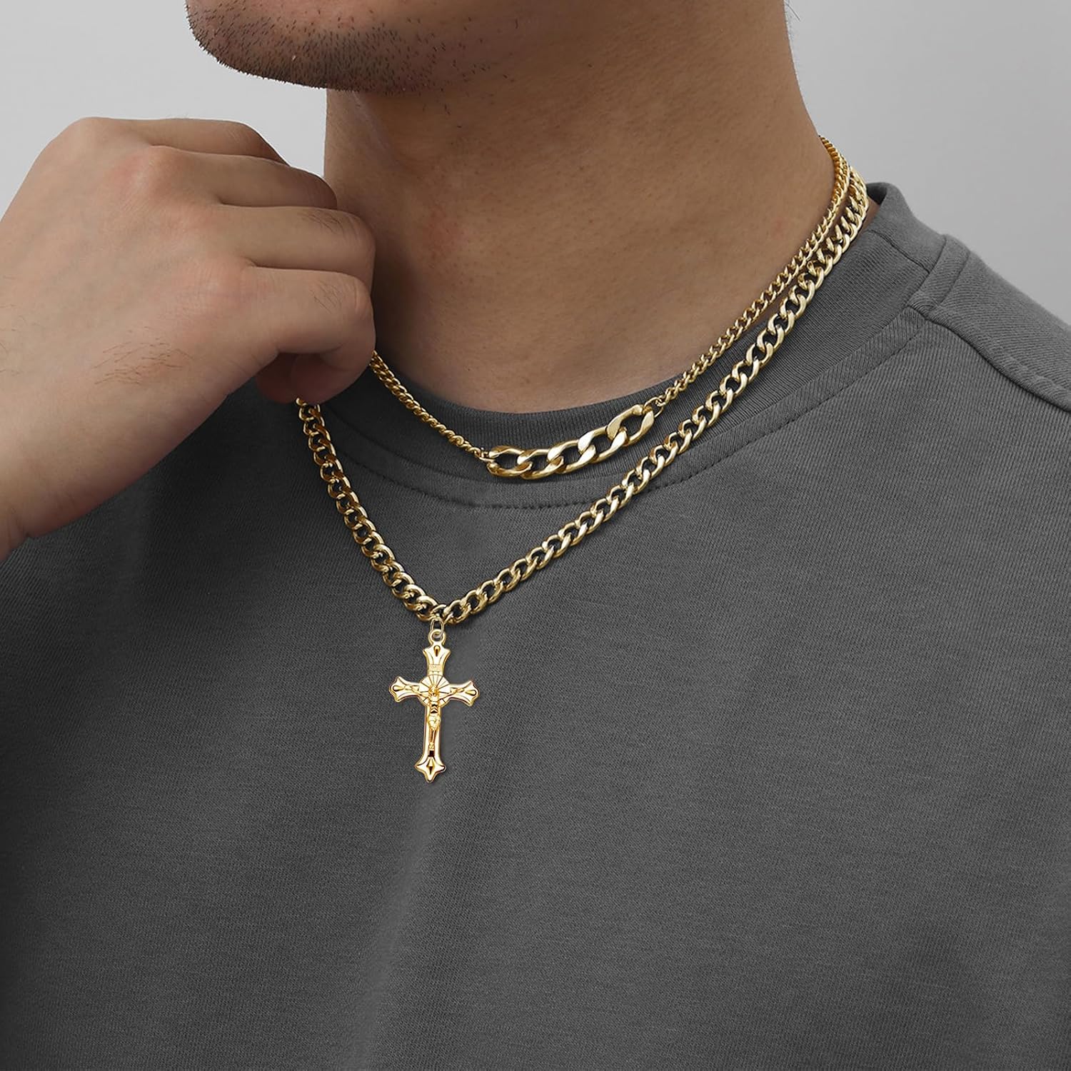 60Pcs/30Sets Rosary Making Kits Supplies Religion Cross and Center Medal Charms Jesus Crucifix Oval Alloy Pendant for