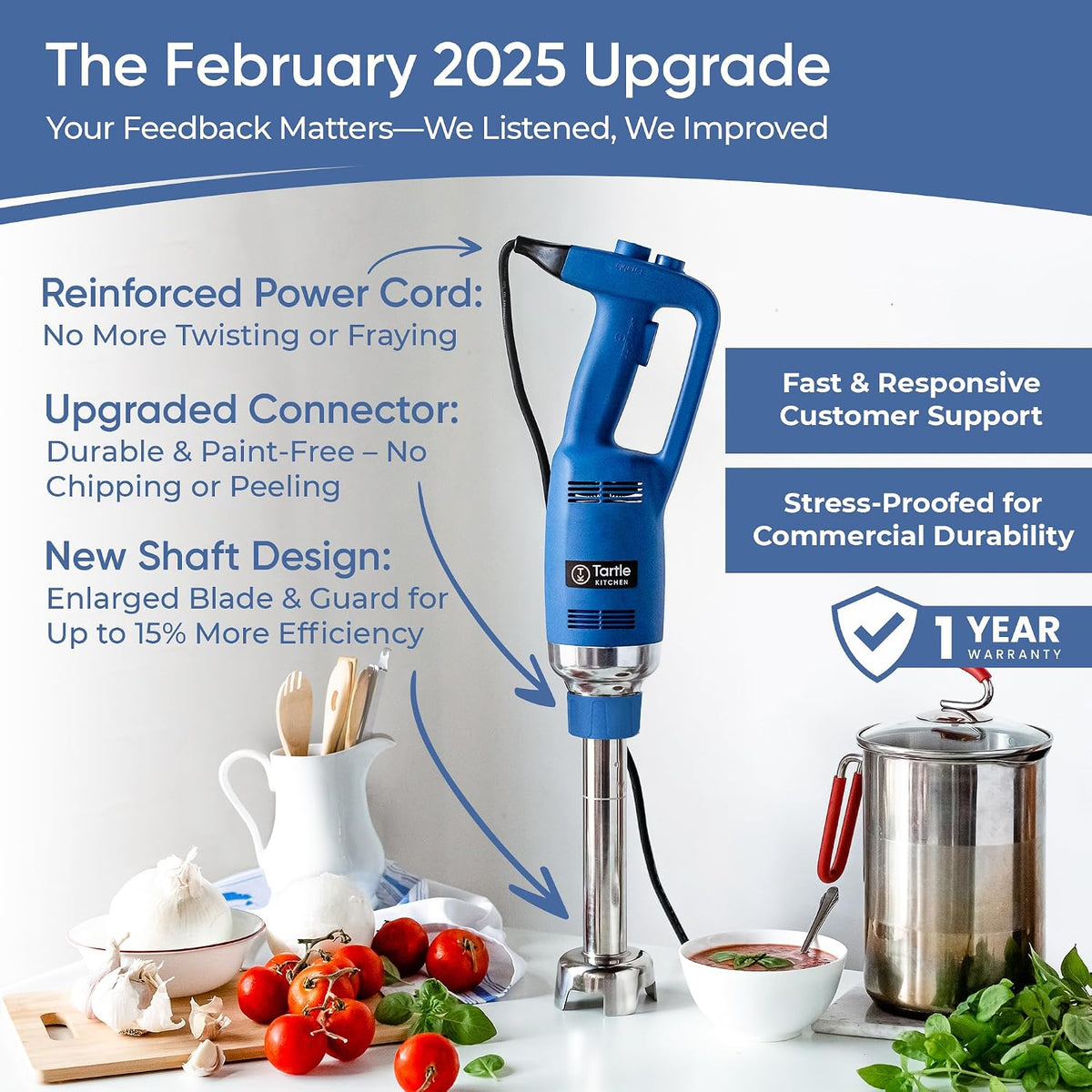 TK Commercial Immersion Blender 500W Heavy Duty for Restaurants - 12" Shaft