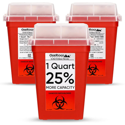 Sharps Container for Home Use and Professional 1 Quart (3-Pack), Biohazard Needle and Syringe Disposal, Small