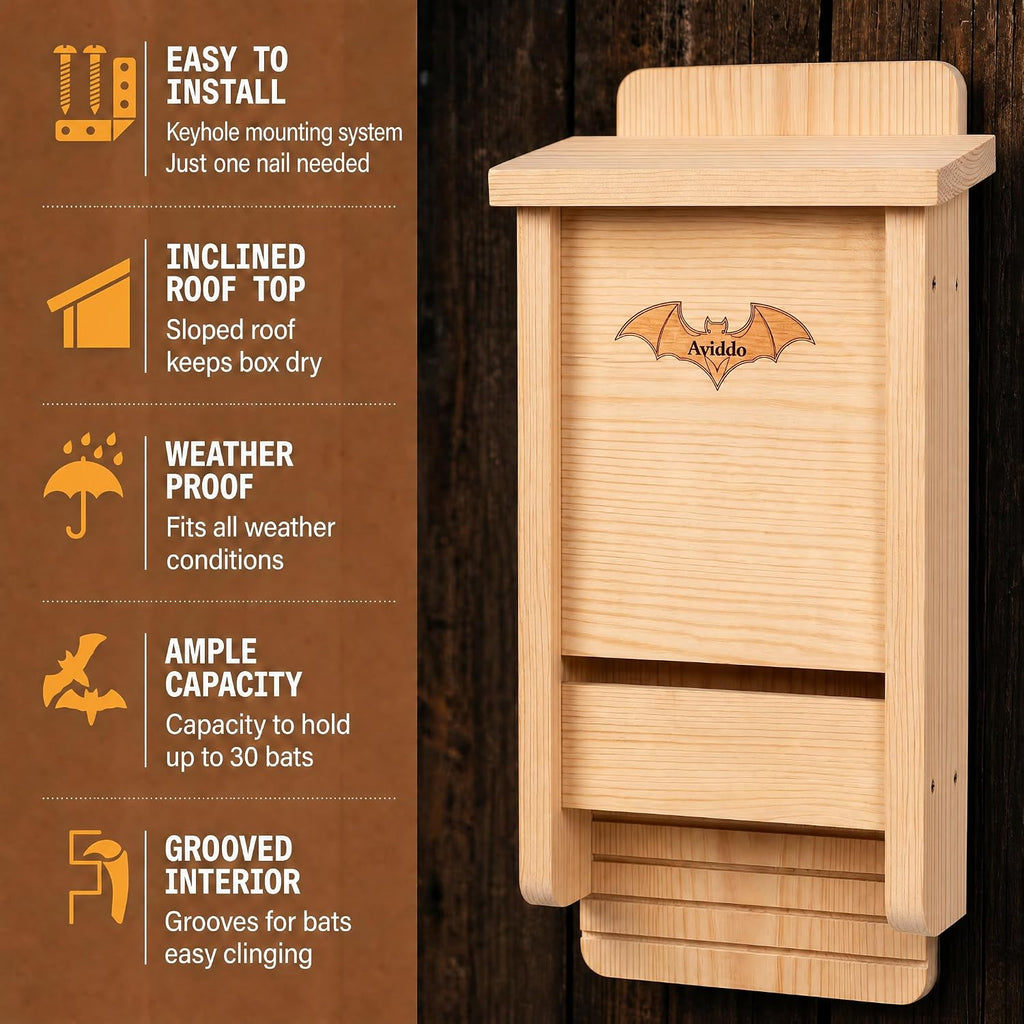 Bat House for Outdoor, Single-Chamber Wooden Bat Box, Easy to Hang