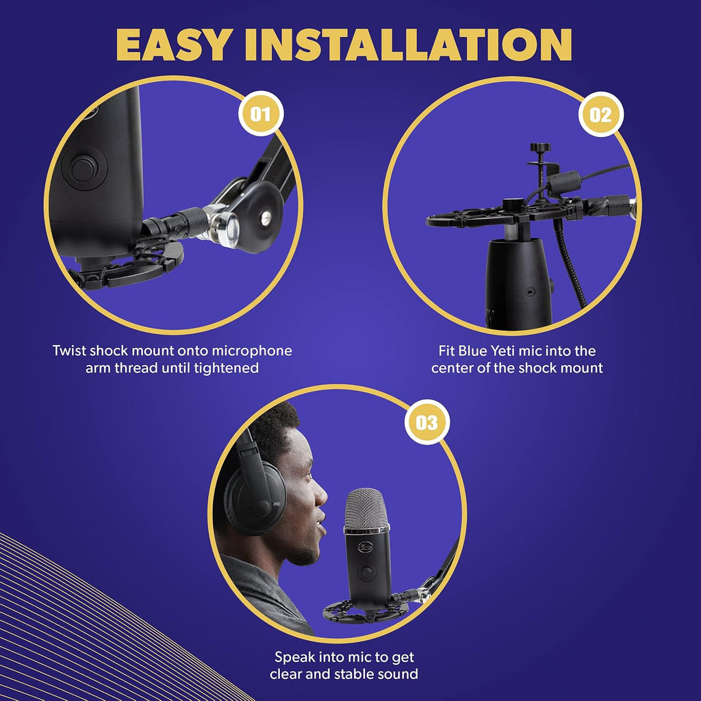 Pro Microphone Shock Mount - Mic Holder Compatible w/Blue Yeti, Snowball & Pro Microphones