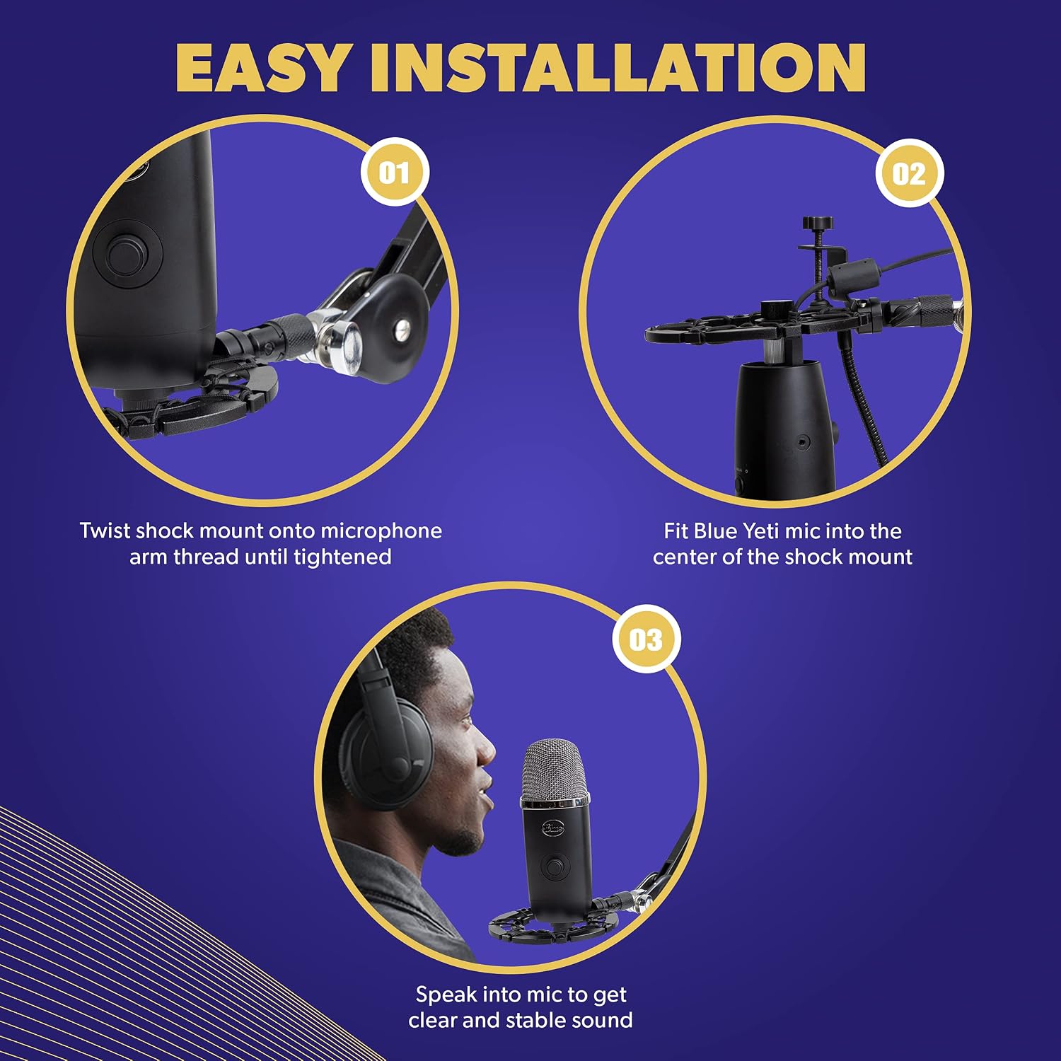 Pro Microphone Shock Mount - Mic Holder Compatible w/Blue Yeti, Snowball & Pro Microphones