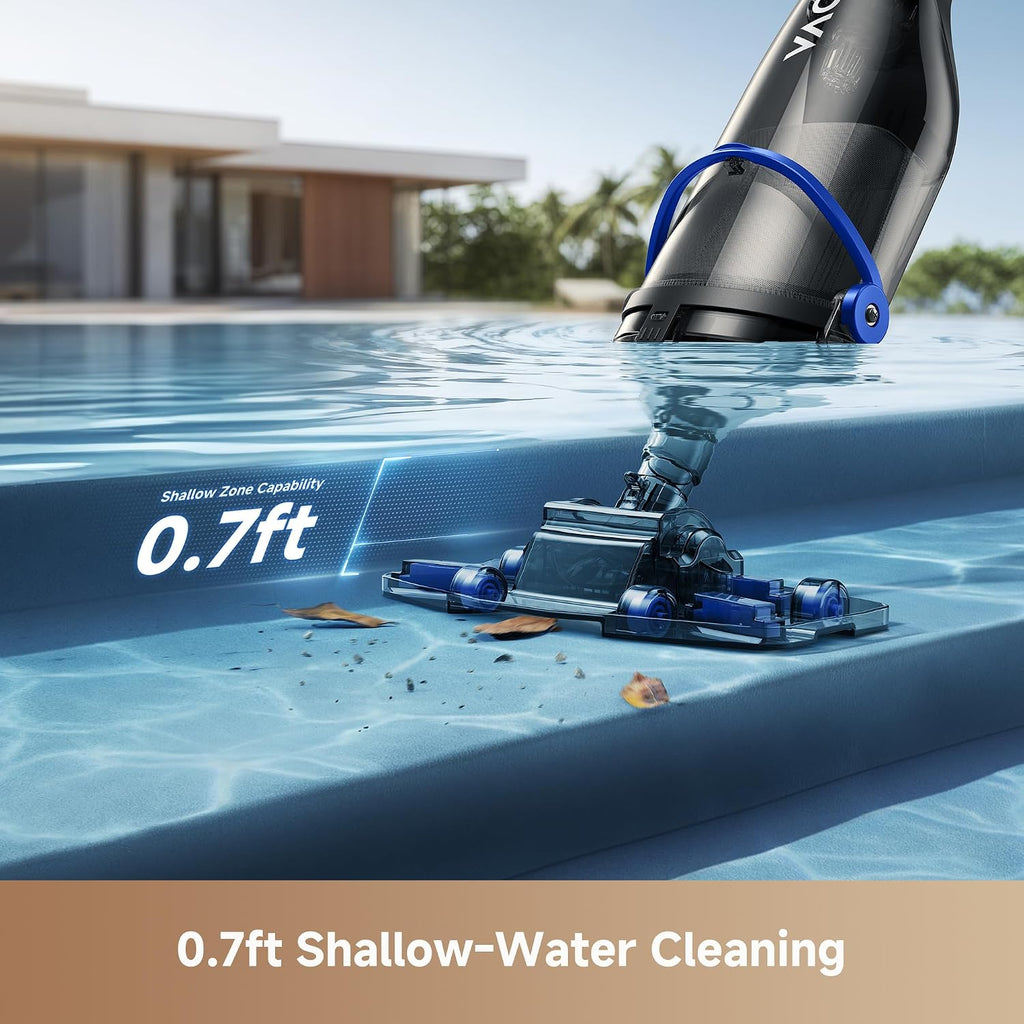 Handler V10 Cordless Pool Vacuum, 18.5 GPM Suction, Transparent Suction Head & 5.9ft Telescopic Pole and Skimmer Net