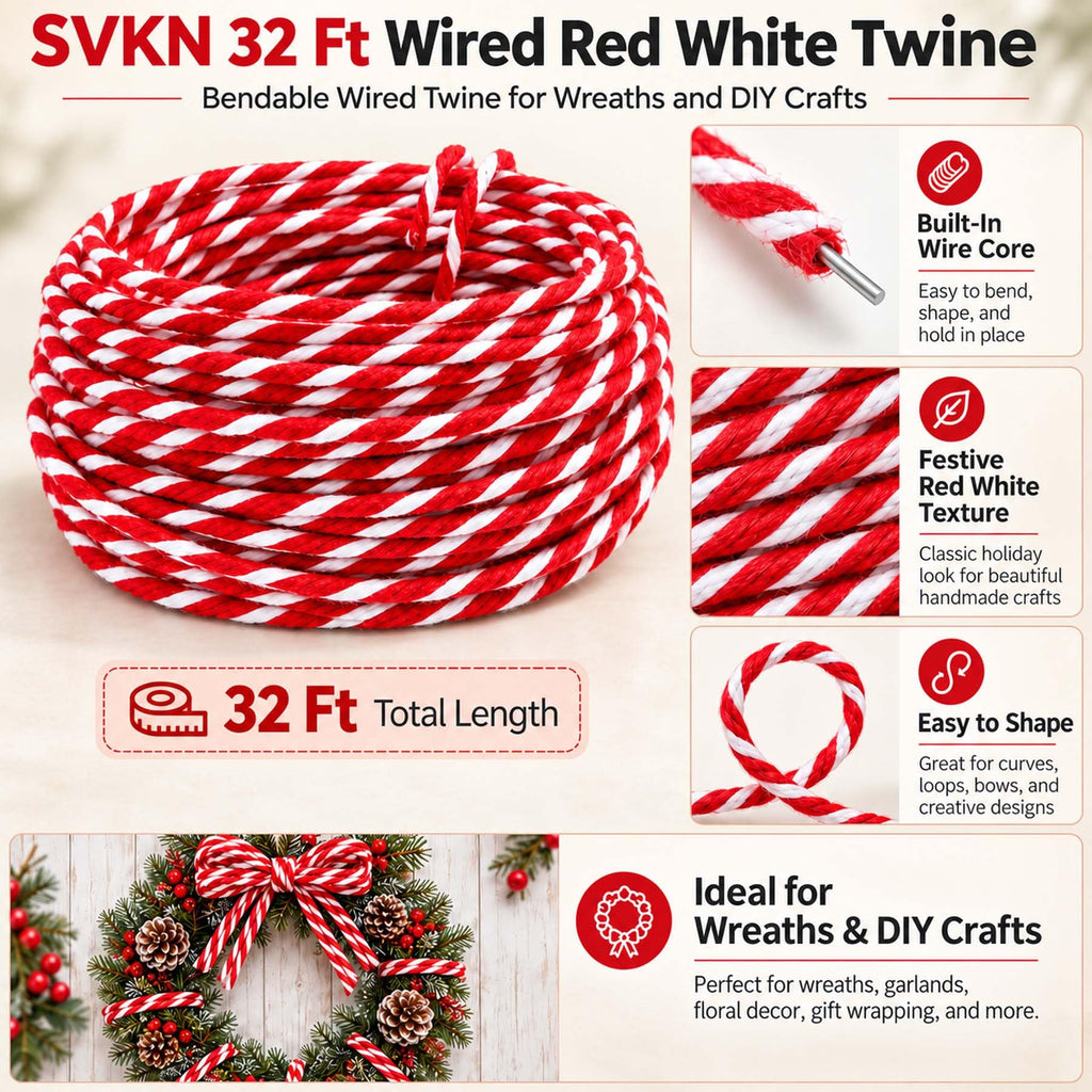 32 Ft Wired Hemp Rope, Bendable Wired Twine for Wreaths andDIY Crafts