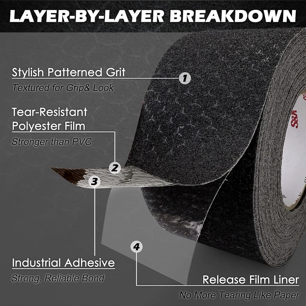 Anti Slip Tape 4in x 60ft Grip Tape for Stairs & Ramps, Patterned