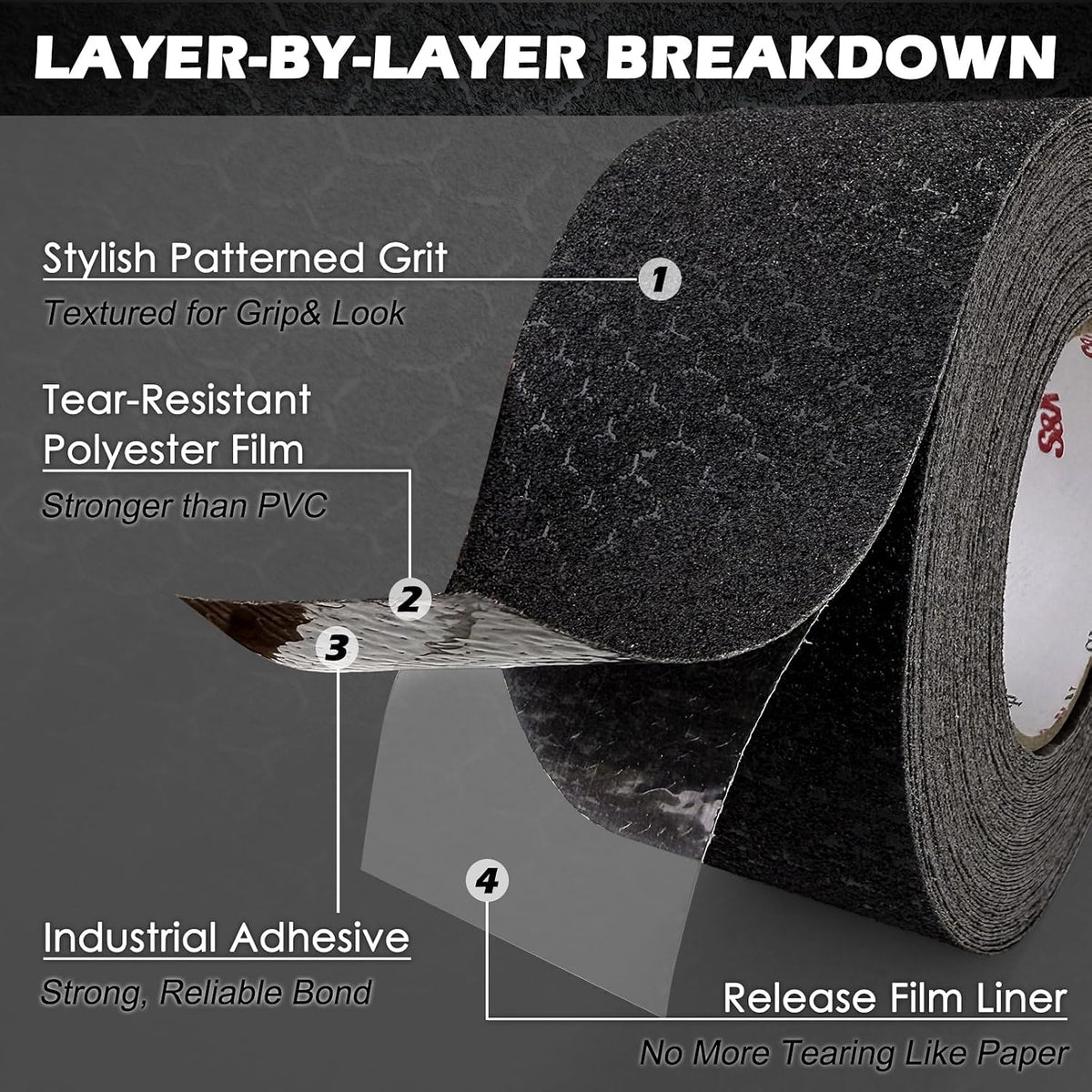 Anti Slip Tape 4in x 60ft Grip Tape for Stairs & Ramps, Patterned