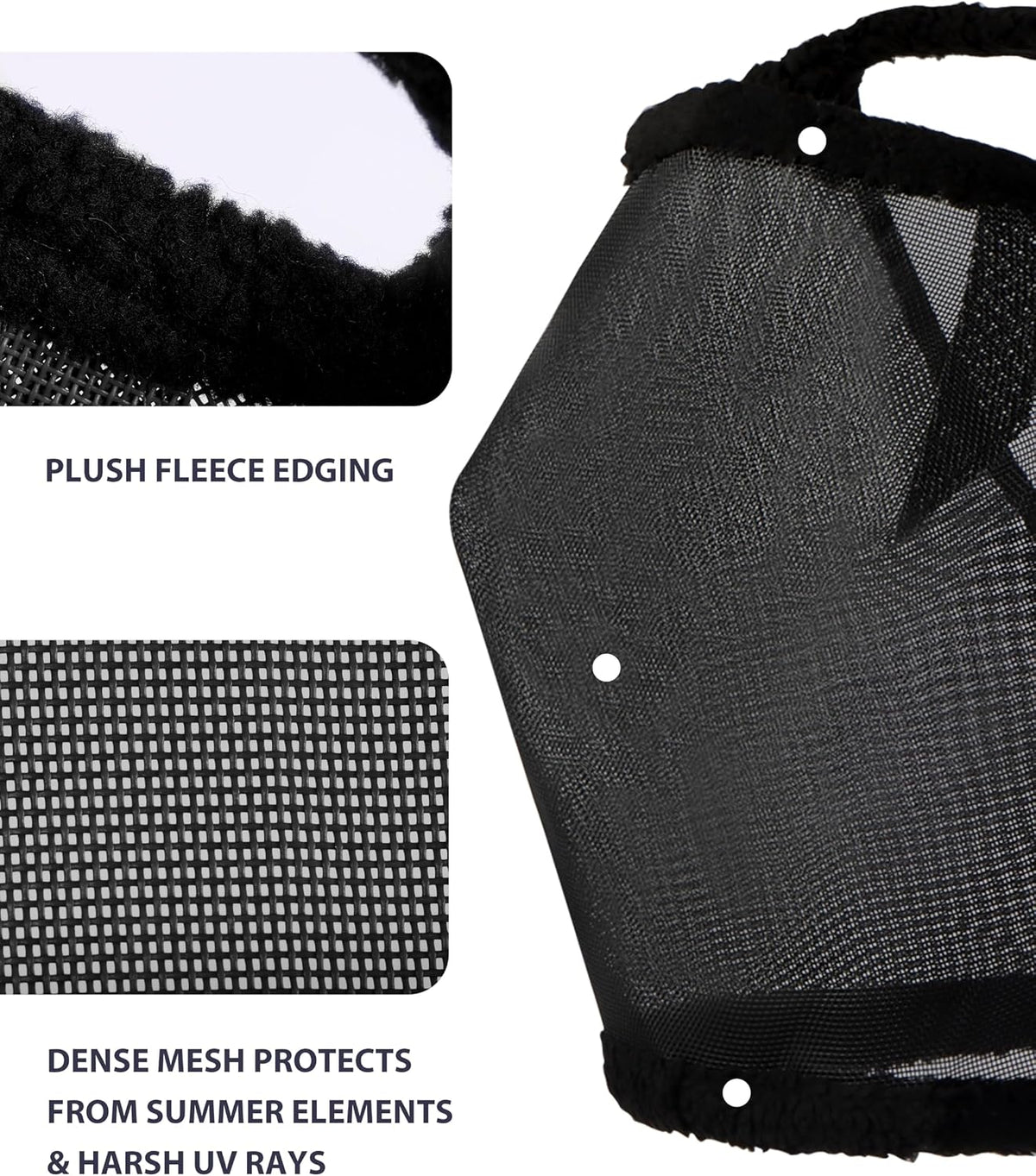 All Round Mesh Horse Fly Mask UV Protective with Fleece Padded Edging Black L