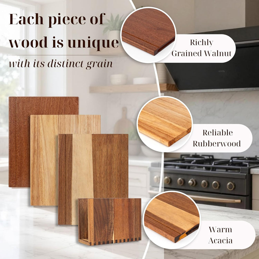 Book Cutting Board Set with Wooden Stand-Wooden Kitchen Cutting Boards That Look Like Books for Vegetables Cheese