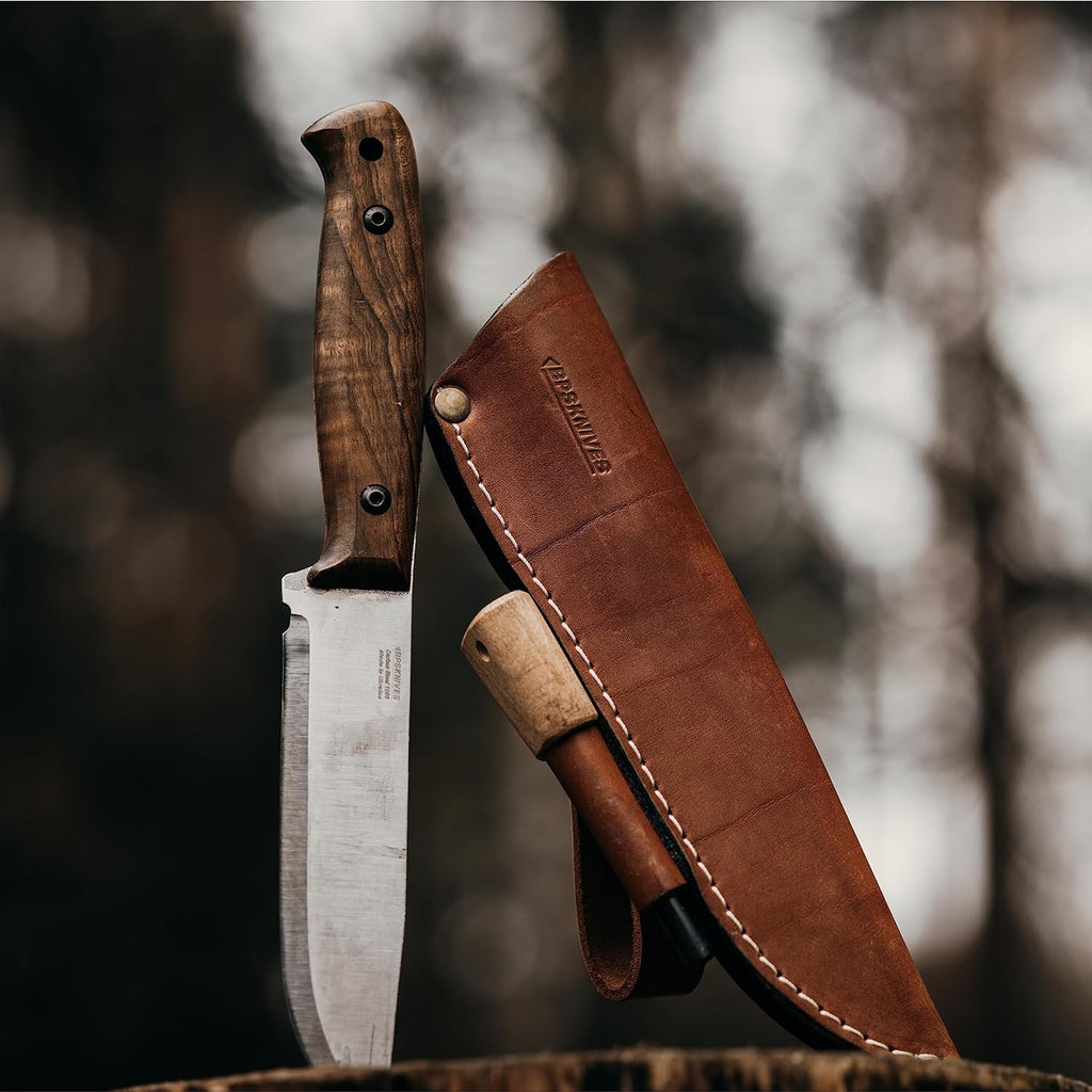 Adventurer - Bushcraft Knife - Fixed-Blade Carbon Steel Knife with Leather Sheath and Firestarter - Outdoor Full Tang