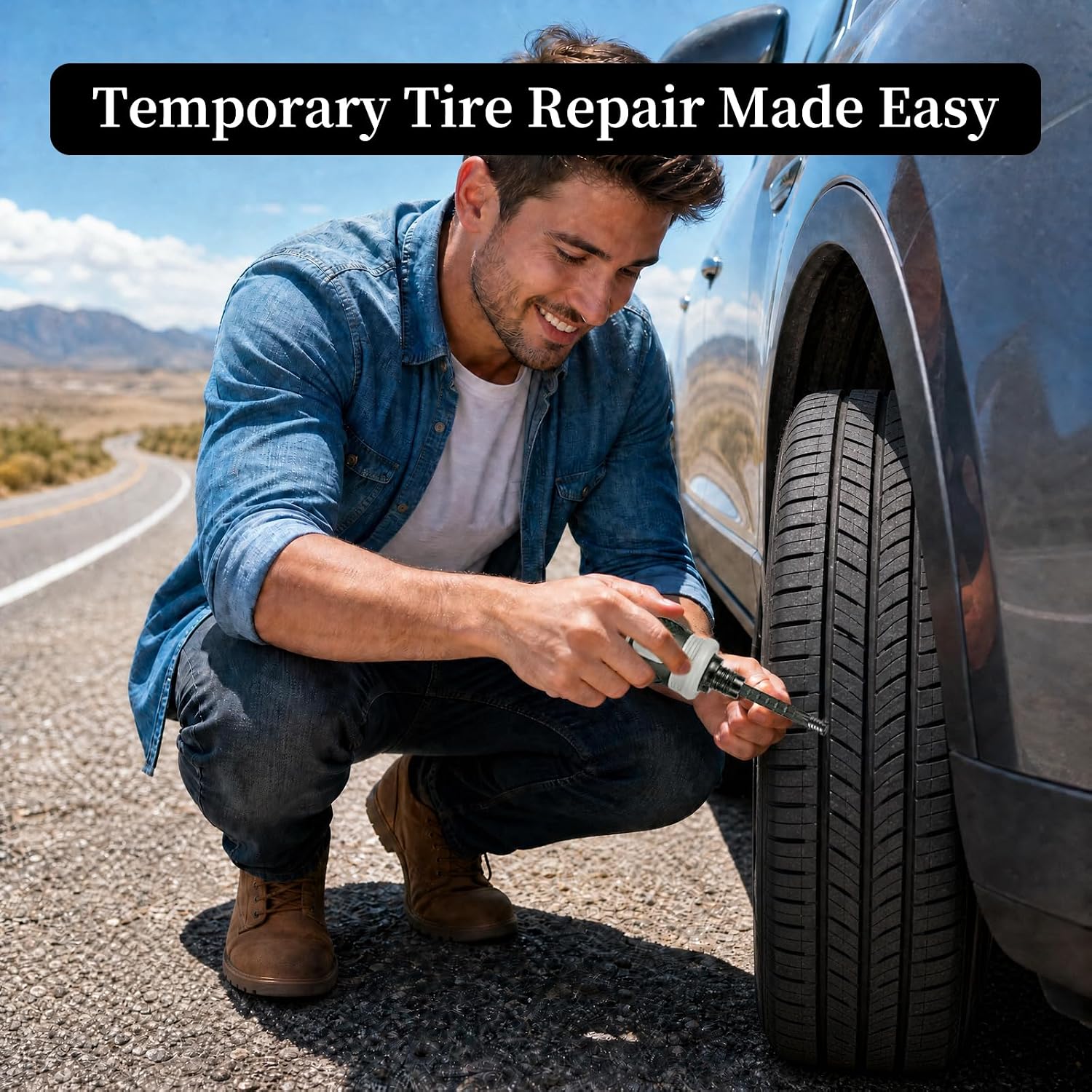Tire Repair Kit, 60PCS Rubber Tire Repair Plugs, 3-in-1 Ratchet Tool | With Screwdriver, Needle Nose Pliers & EVA