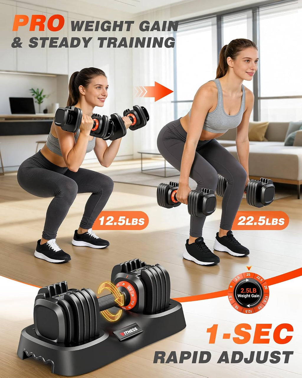 Adjustable Dumbbell Set for Home Gym Strength Training | 25/55/80LB Pair, 10-in-1/16-in-1 Weight Set, 1-Sec Quick