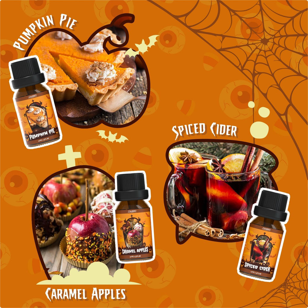 Halloween Fragrance Oils Set, Funny Essential Oils Gift Set for Diffuser, Candle, Soap Making Scents, Pumpkin Pie