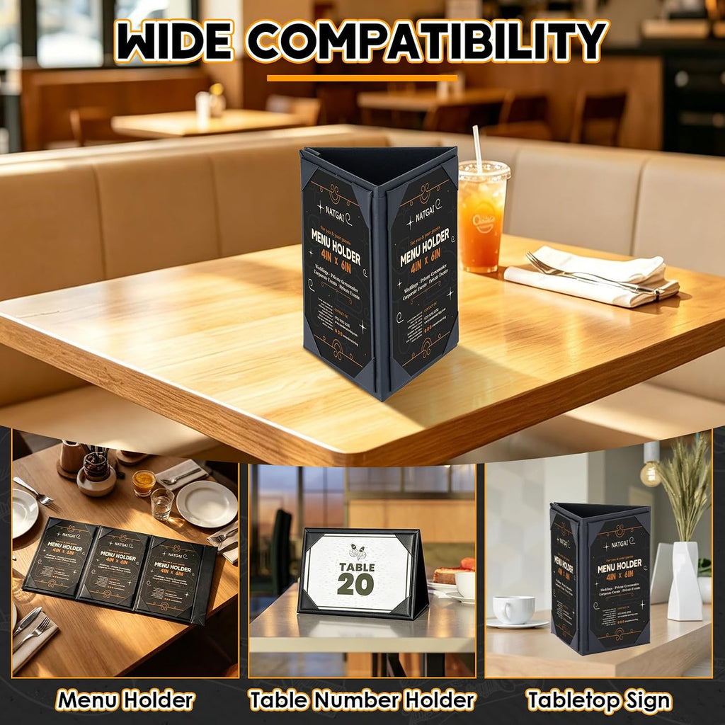 1 Pack Table Tent Menu Holder, PU Leather Menu Cover 4" x 6"