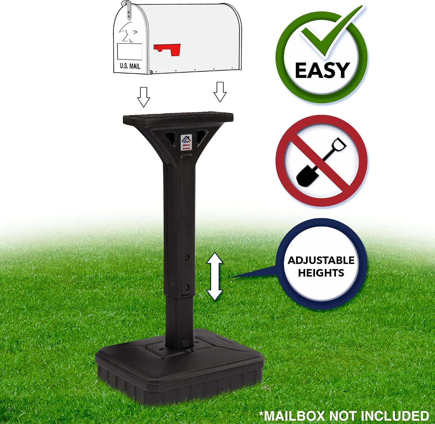American Home Dig-Free Universal Mailbox Post for Standard Mailboxes - No Digging Needed Mailbox Post - Black