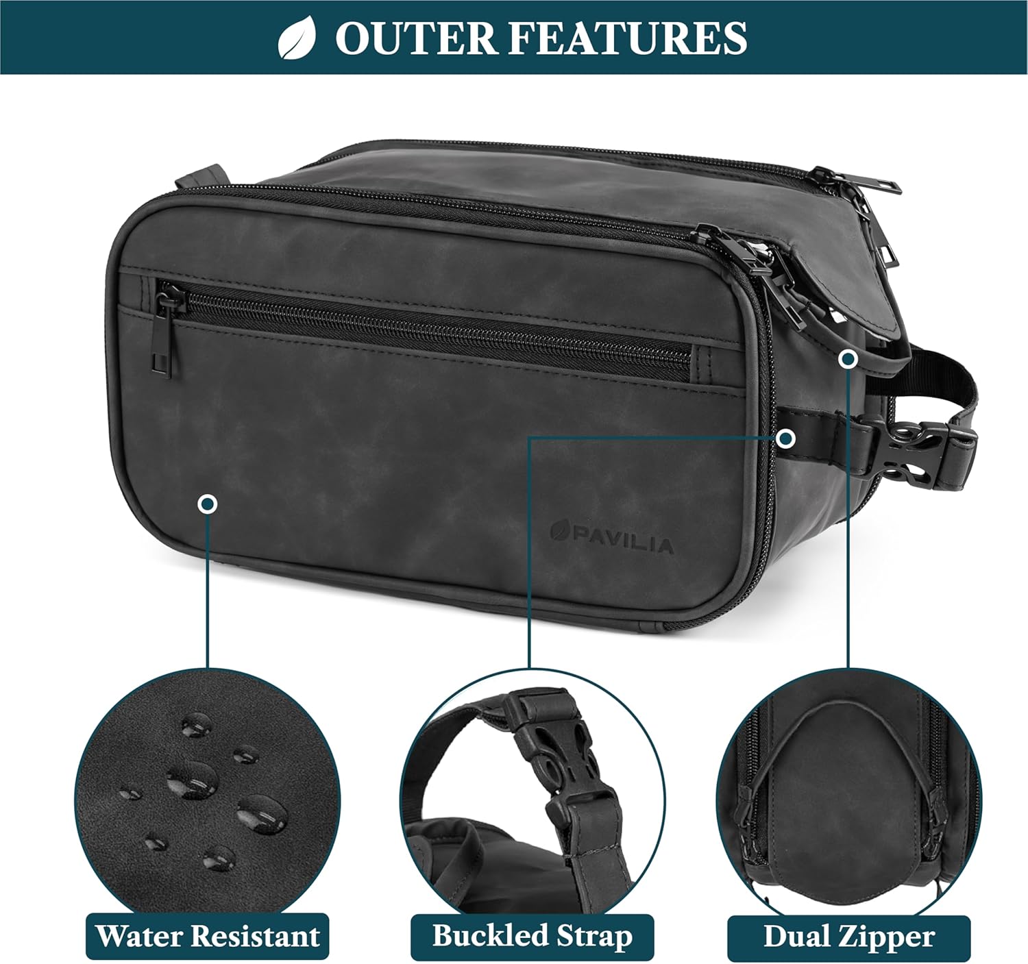 Toiletry Bag for Men, Hanging Travel Dopp Kit Organizer, PU Leather Water Resistant Bathroom Bag for Shaving