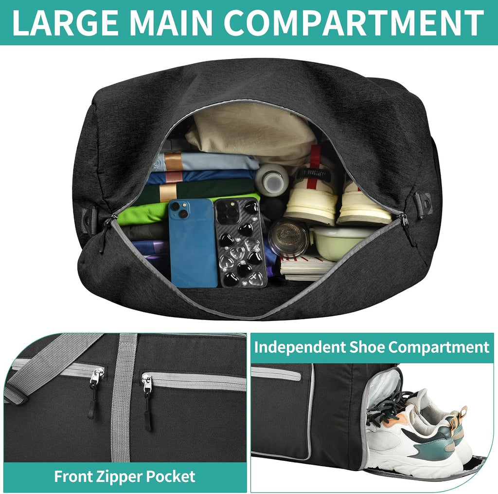 40L Travel Duffle Bag for Men Women - Foldable Duffel Bag with Shoes Compartment - Overnight Bags Waterproof & Tear