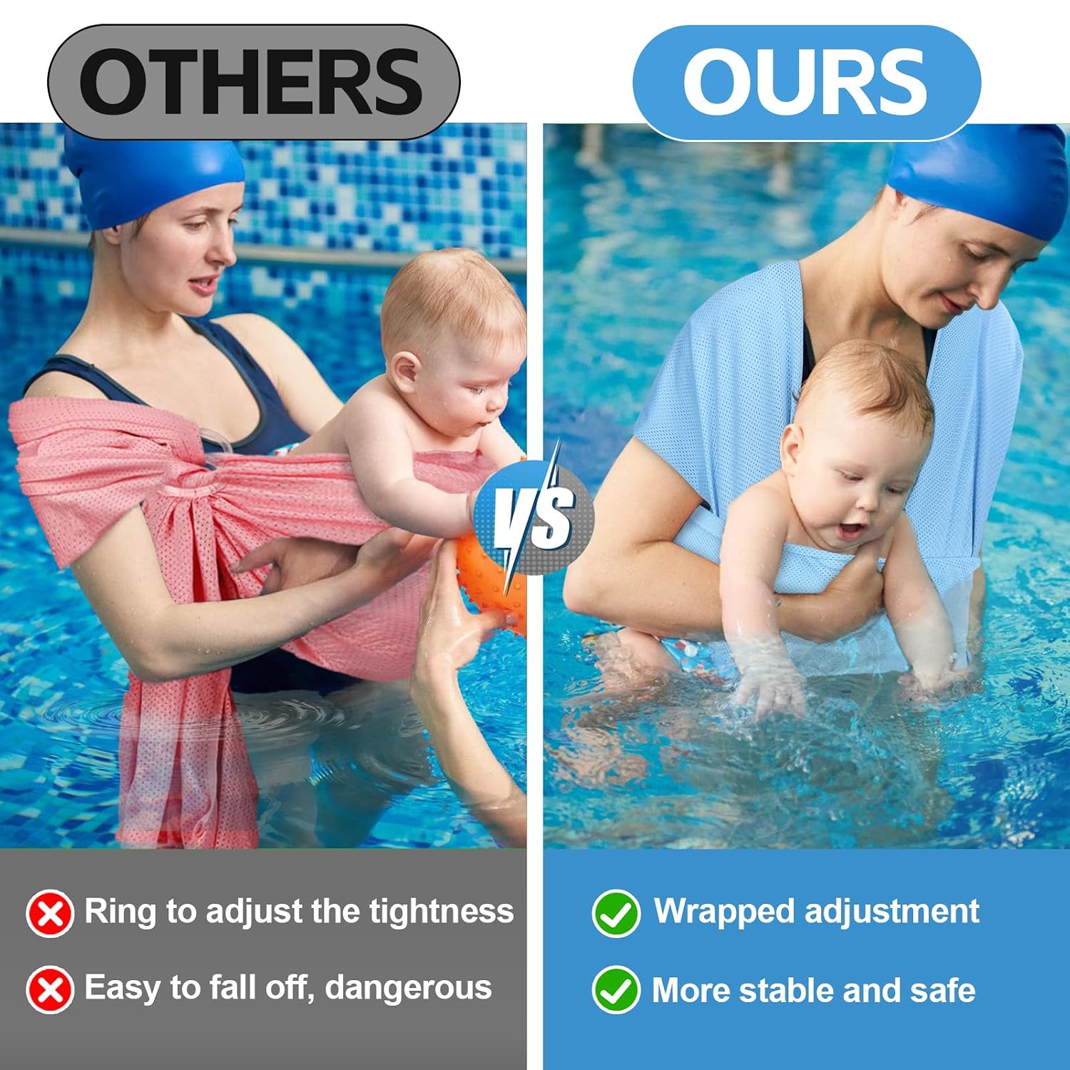 Blue Water Baby Carrier Wrap Sling for Summer Pool Water Adventures | Lightweight Breathable Mesh, Dry Fast