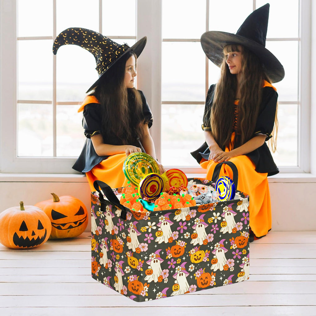 Halloween Pumpkin Ghost Storage Basket, Foldable Toy Organizer Bin