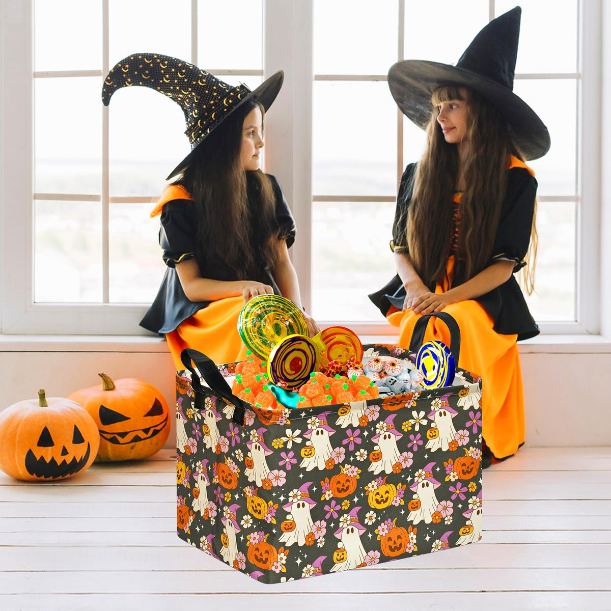 Halloween Pumpkin Ghost Storage Basket, Foldable Toy Organizer Bin