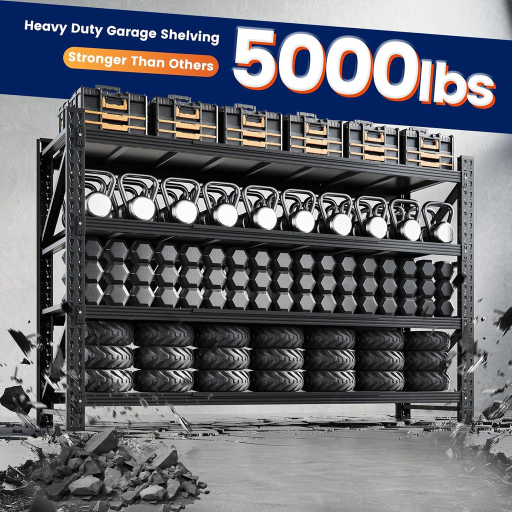 60" W Metal Garage Storage Shelves,8000LBS Heavy Duty 4-Shelf Adjustable Steel Organization Shelving,Utility Rack