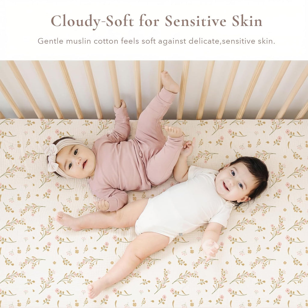 Muslin Crib Sheets for Girl Boy, 2 PCS Soft and Breathable Cotton Baby Sheets for Standard Crib Mattress, 52"x 28"