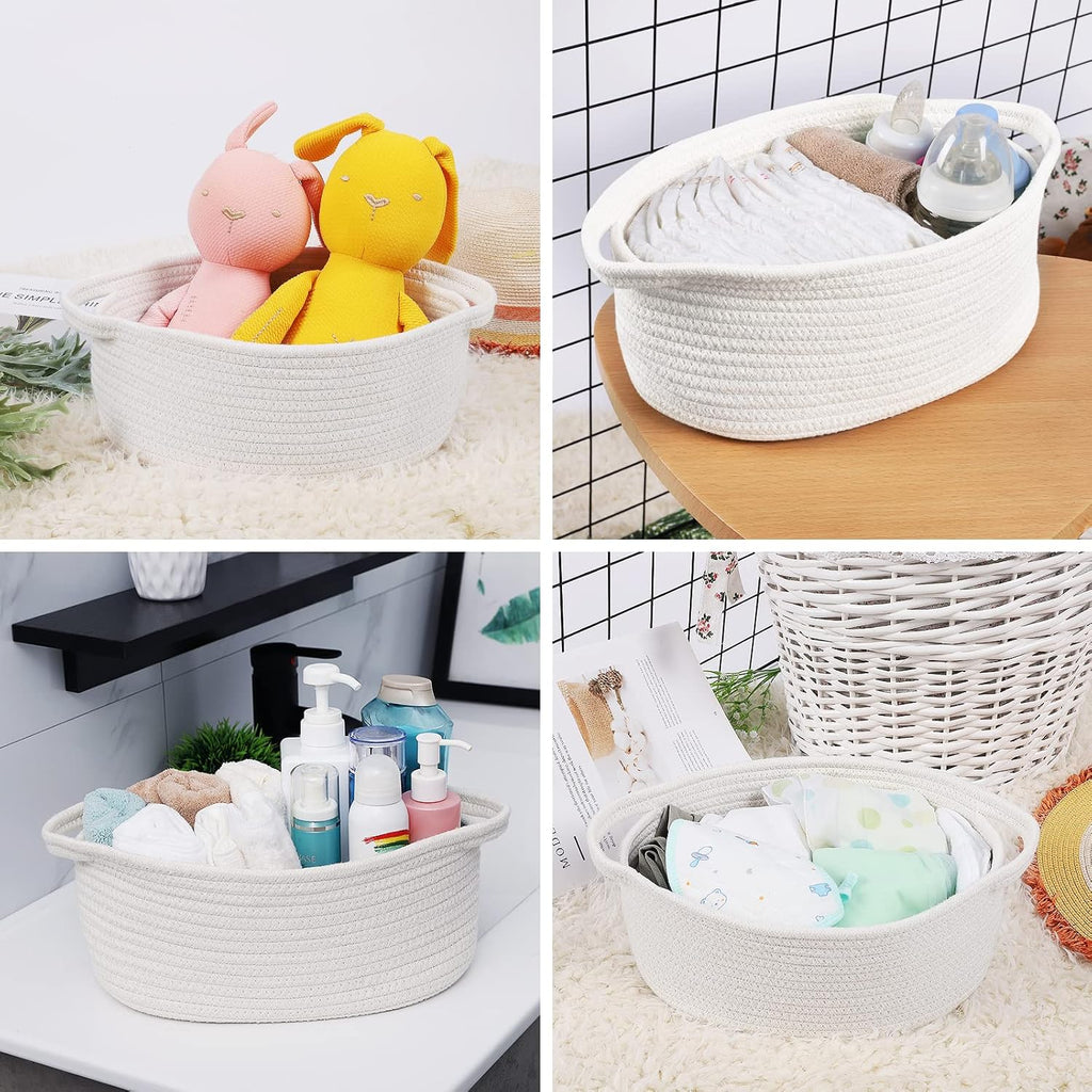 Small Woven Baskets, 12"x8"x5" Rope Baby Toy Storage Basket with Handle, Durable Gift Basket Empty for Graduation