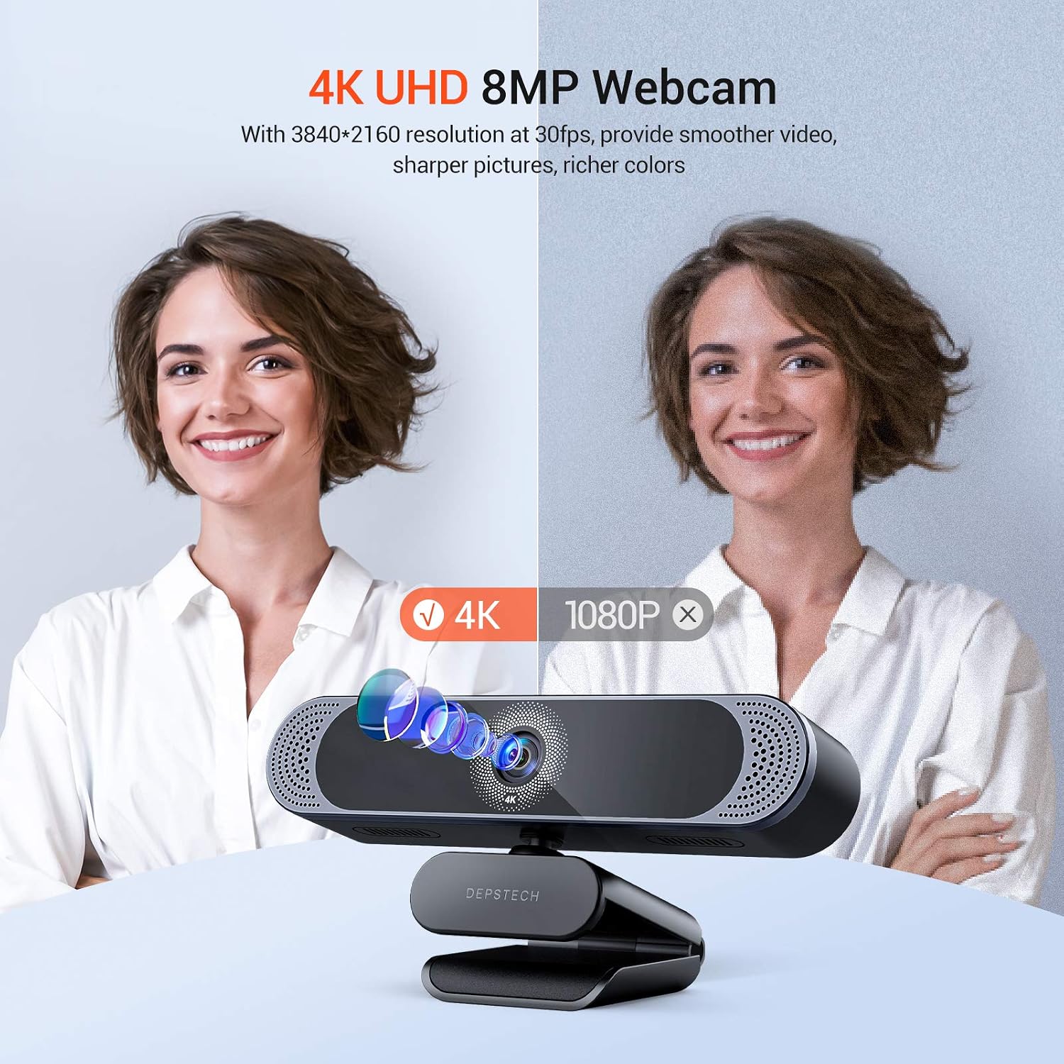 4K Webcam, DW49 HD 8MP Equipped with Sony Sensor Autofocus Webcam with Microphone, Privacy Cover, Plug Play USB