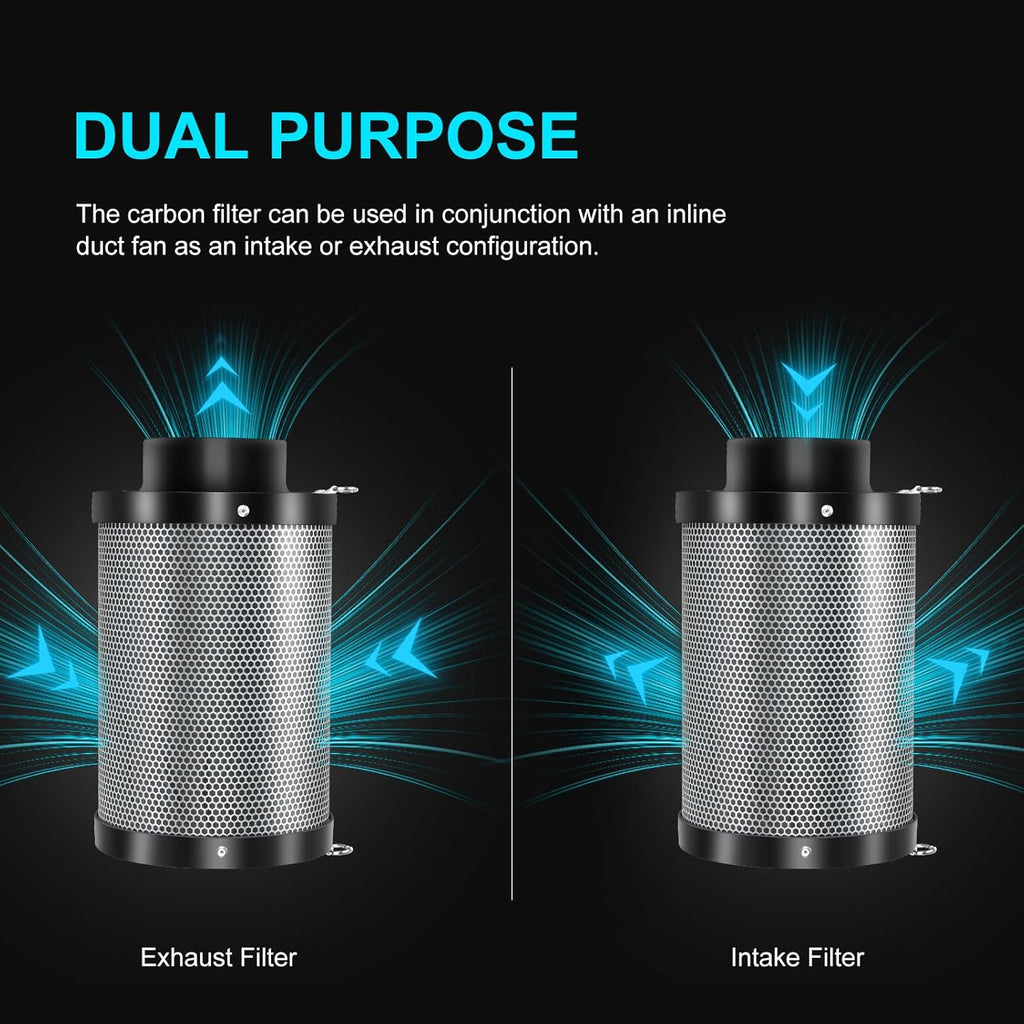 4" Air Filtration Kit: 4 Inch Inline Duct Fan with Speed Controller, 11.8" High Carbon Filter, 8 Ft Ducting & Rubber