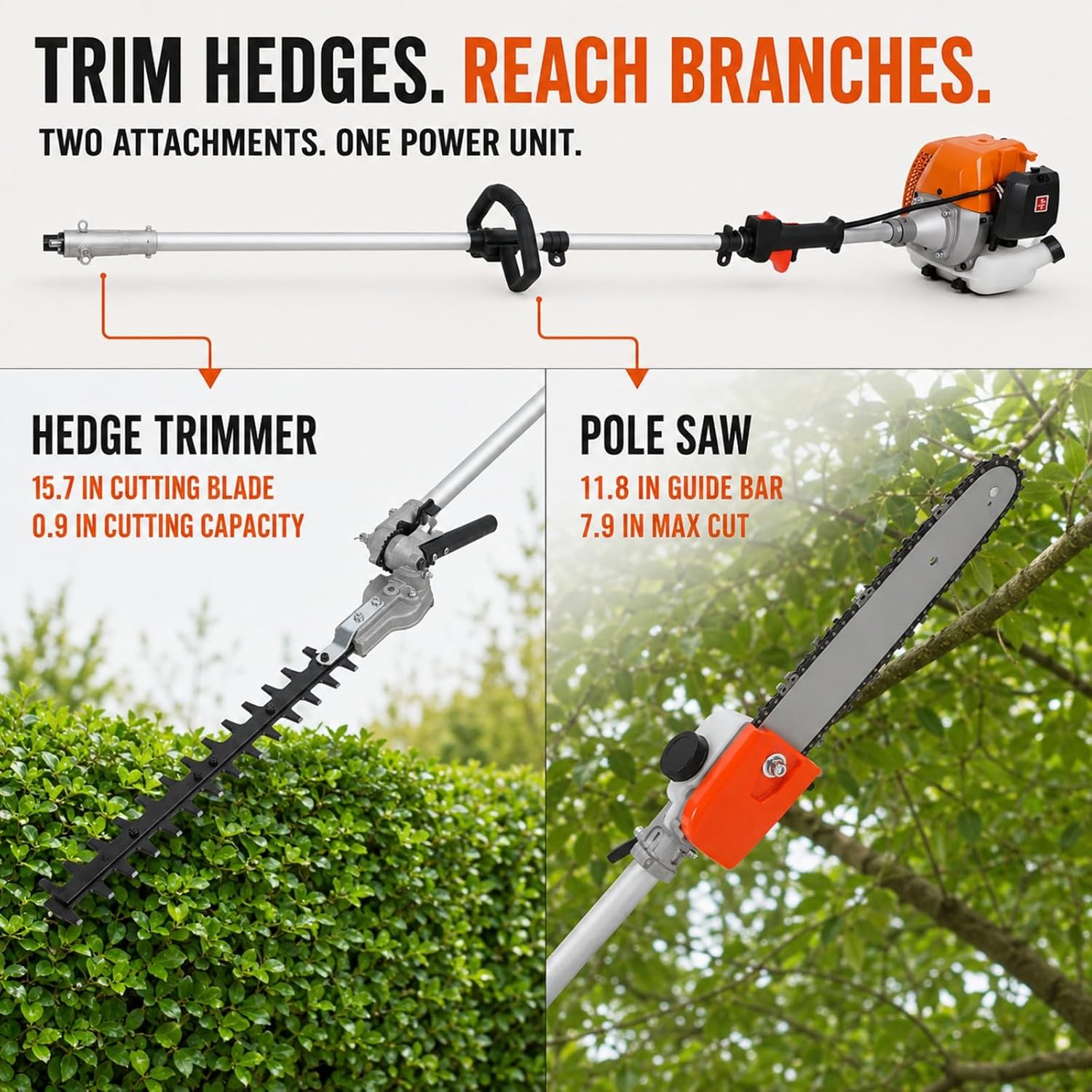 Gas Weed Eater 52cc 8-in-1, Brush Cutter, Hedge Trimmer and Pole Saw (Orange-2026)